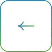 White left-pointing arrow on a black background with a rounded blue and green border.