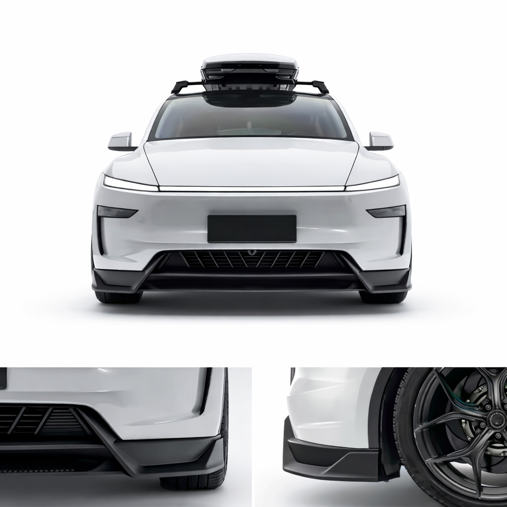 Front view of a white electric vehicle with a sleek design, featuring a black front grille and aerodynamic features, parked on a white background.