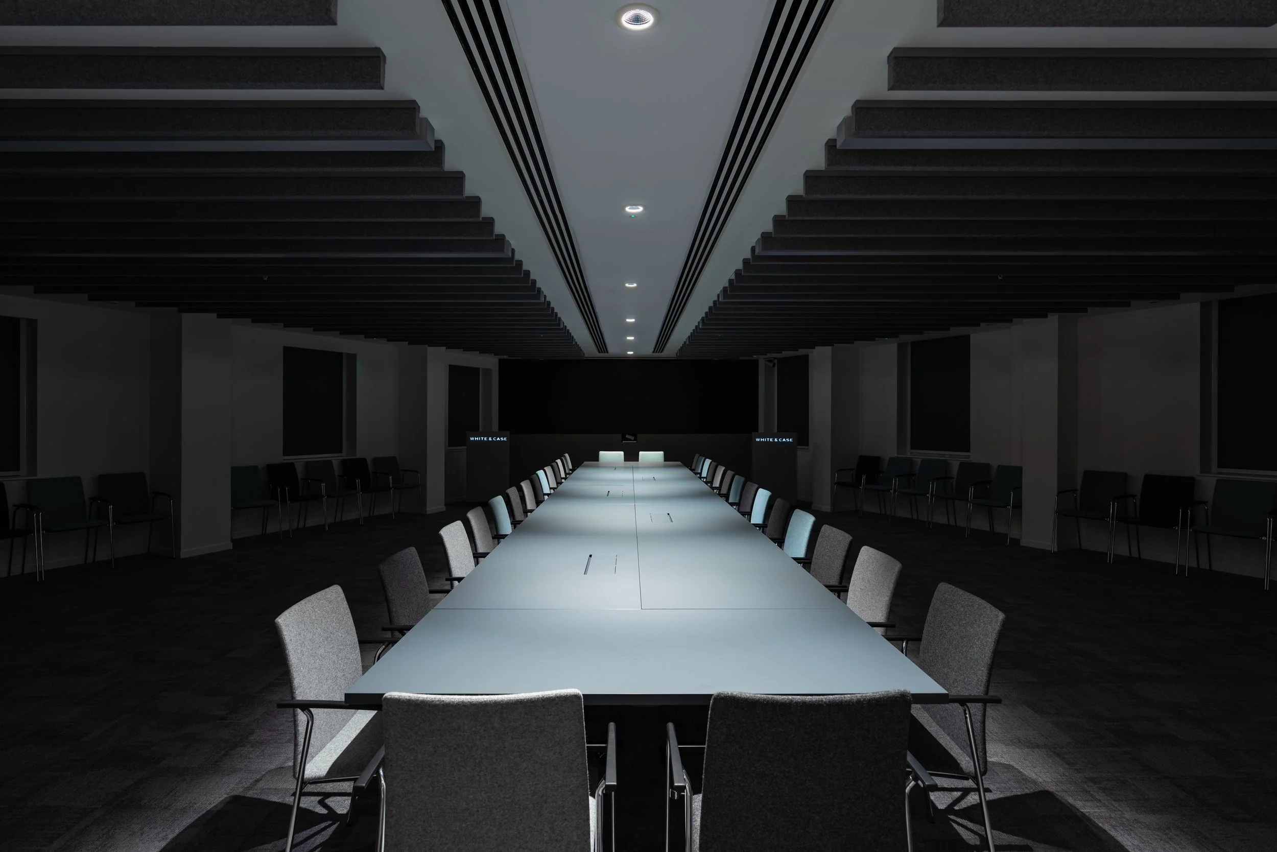 An image of a meeting room low lighting