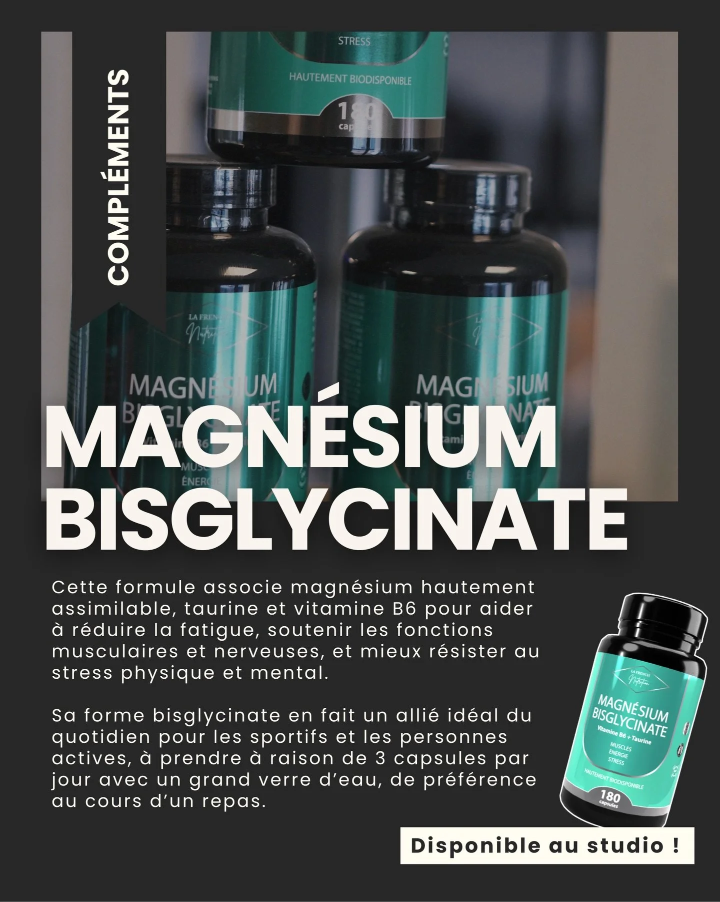 💪🏽 Notre indispensable du moment au studio !

Chez Body Intensity, on adore @la_french_nutrition_ et leur Magn&eacute;sium Bisglycinate coche toutes les cases 👌

Formule ultra assimilable + enrichie en taurine &amp; vitamine B6 👉 un vrai combo ga