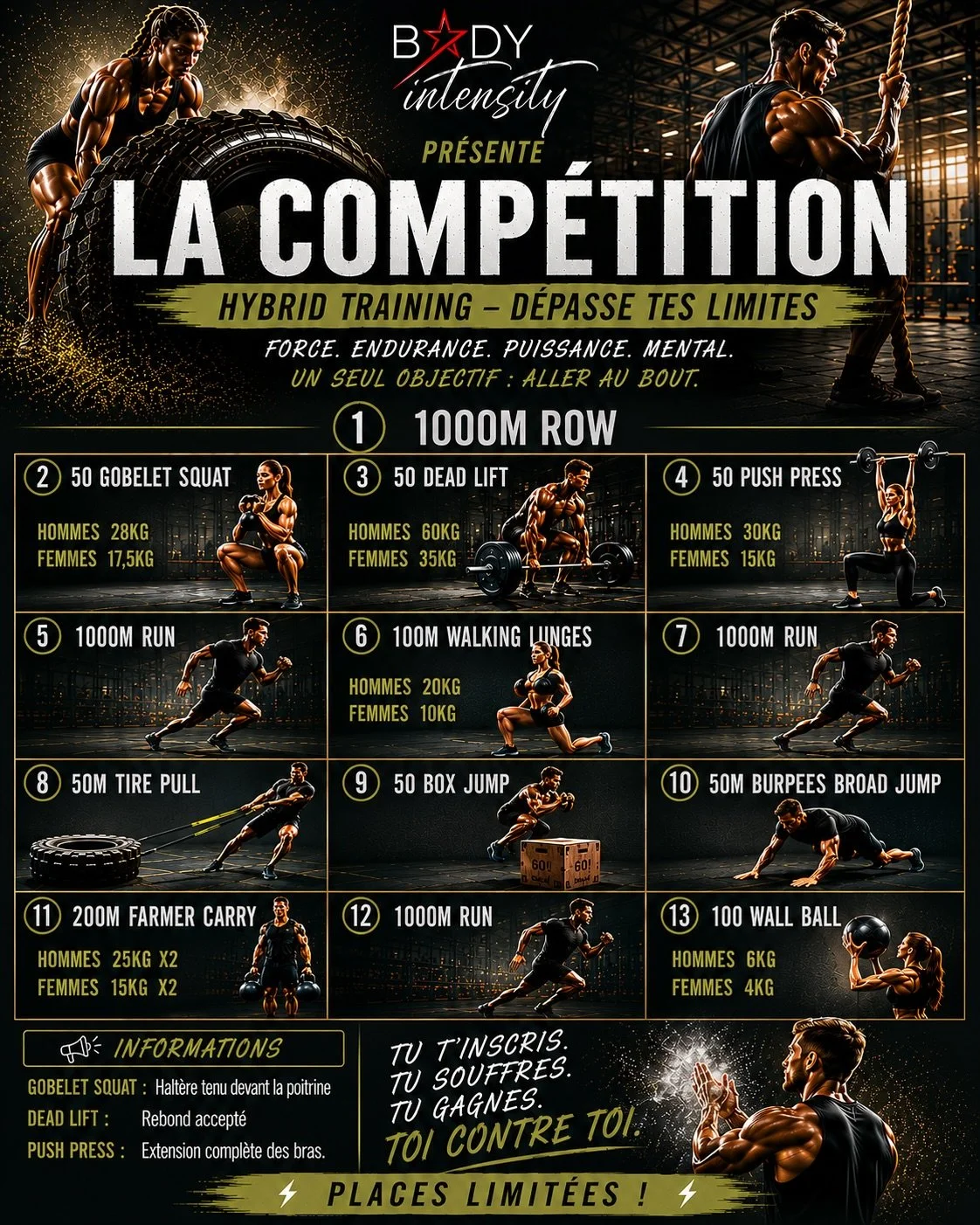 🔥 LA COMP&Eacute;TITION BODY INTENSITY ARRIVE ! 🔥

Le vendredi 3 juillet 2026, pr&eacute;pare-toi &agrave; relever un d&eacute;fi unique m&ecirc;lant force, endurance et mental.

🏃&zwj;♂️ 13 ateliers
💪 Un seul objectif : aller au bout
🏆 Des lots