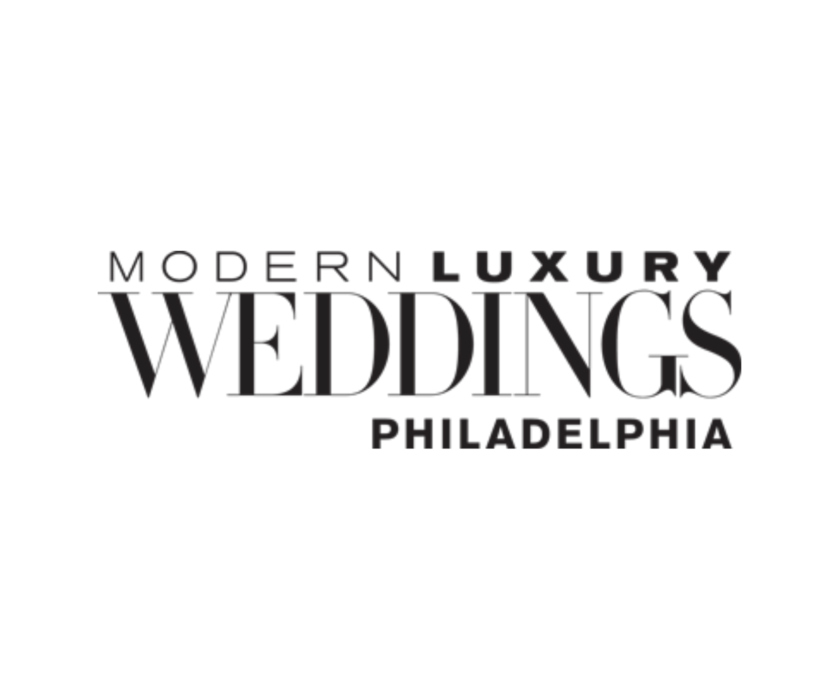 Logo for Modern Luxury Weddings Philadelphia, featuring elegant typography in black and gray.
