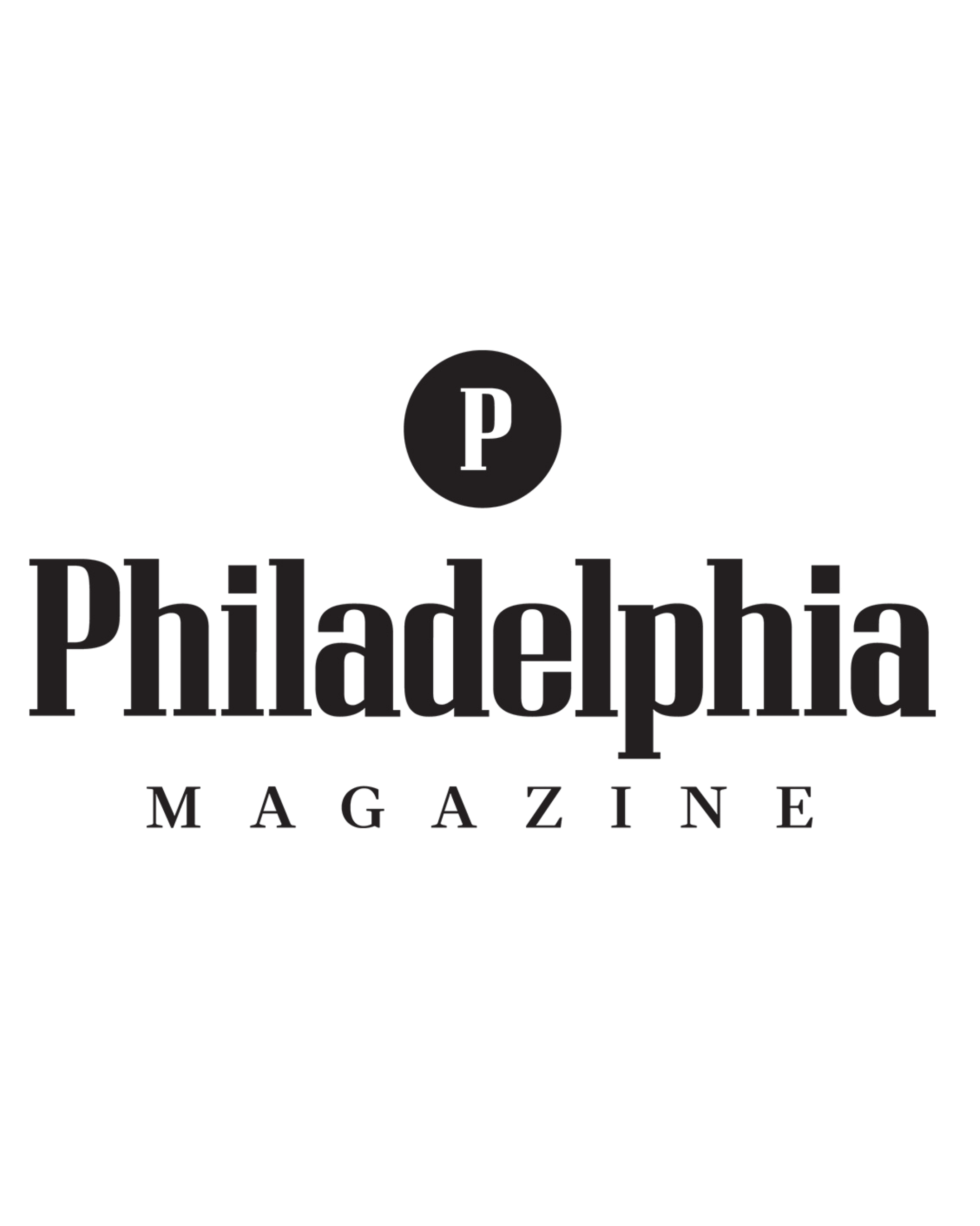 Logo of Philadelphia Magazine with a black background, a circle with a 'P' and the text 'Philadelphia Magazine' below.