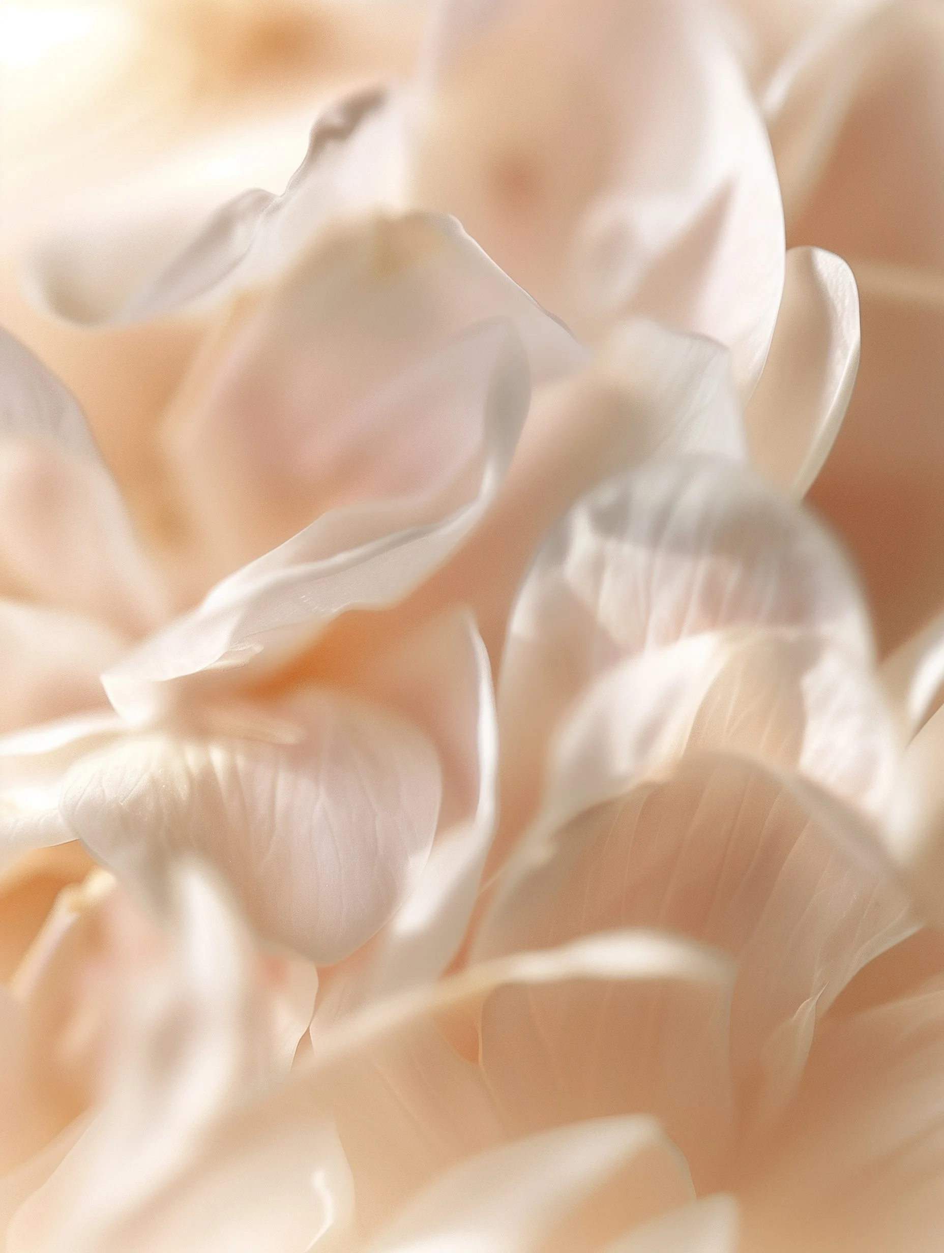 Close-up of soft, creamy, pale peach-colored flower petals with delicate veins and ruffled edges.