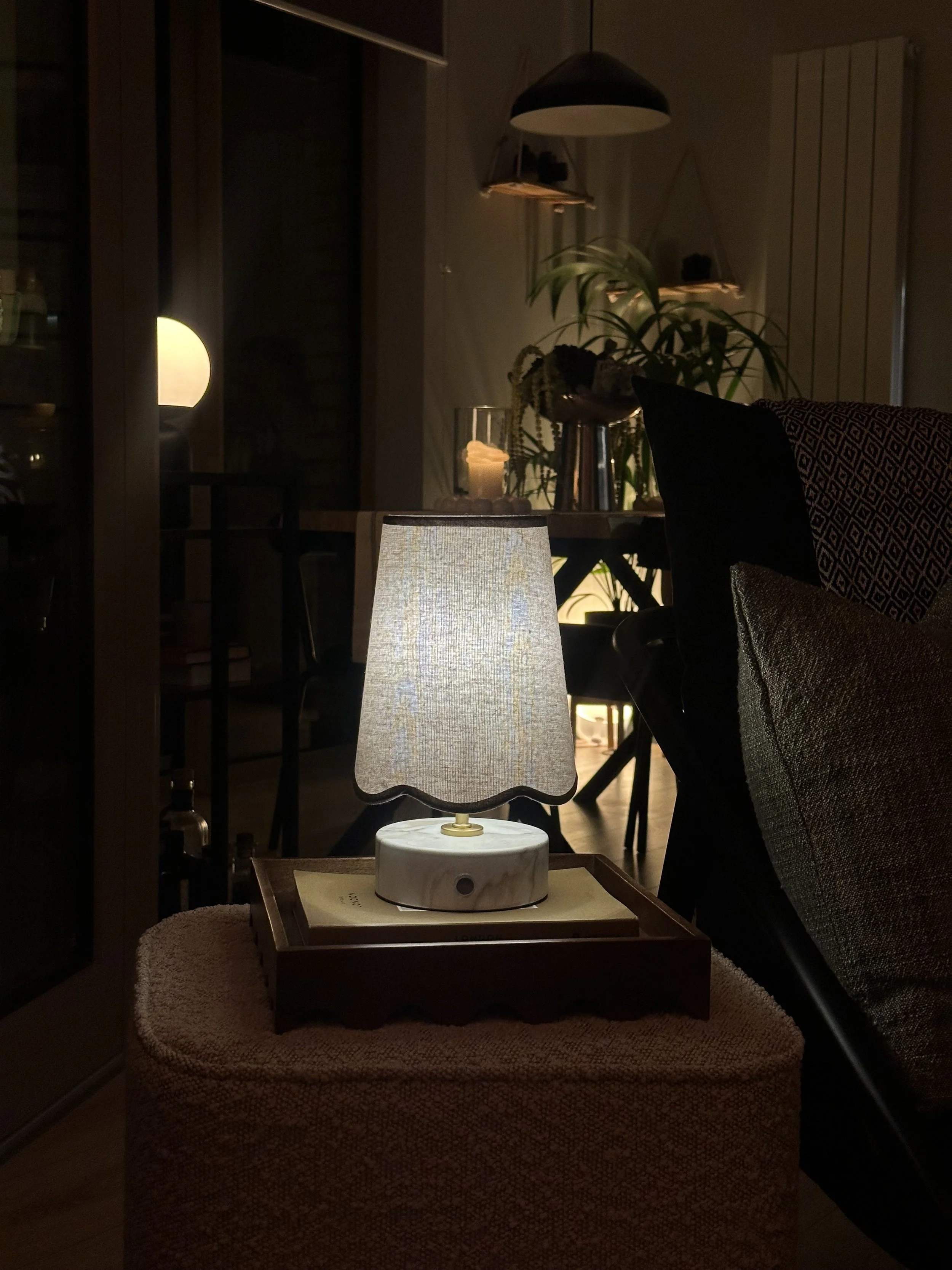 cosy living room image with rechargeable lamp