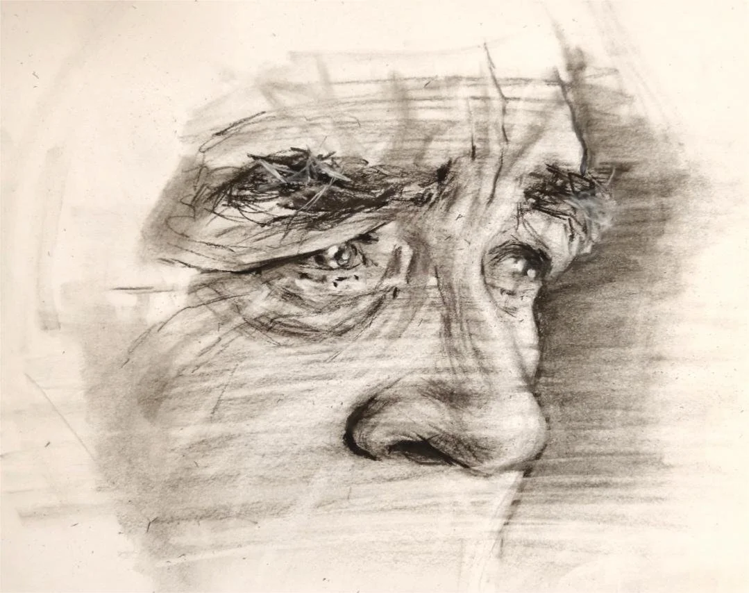 In Your Eyes I See Myself, charcoal on paper, 2025