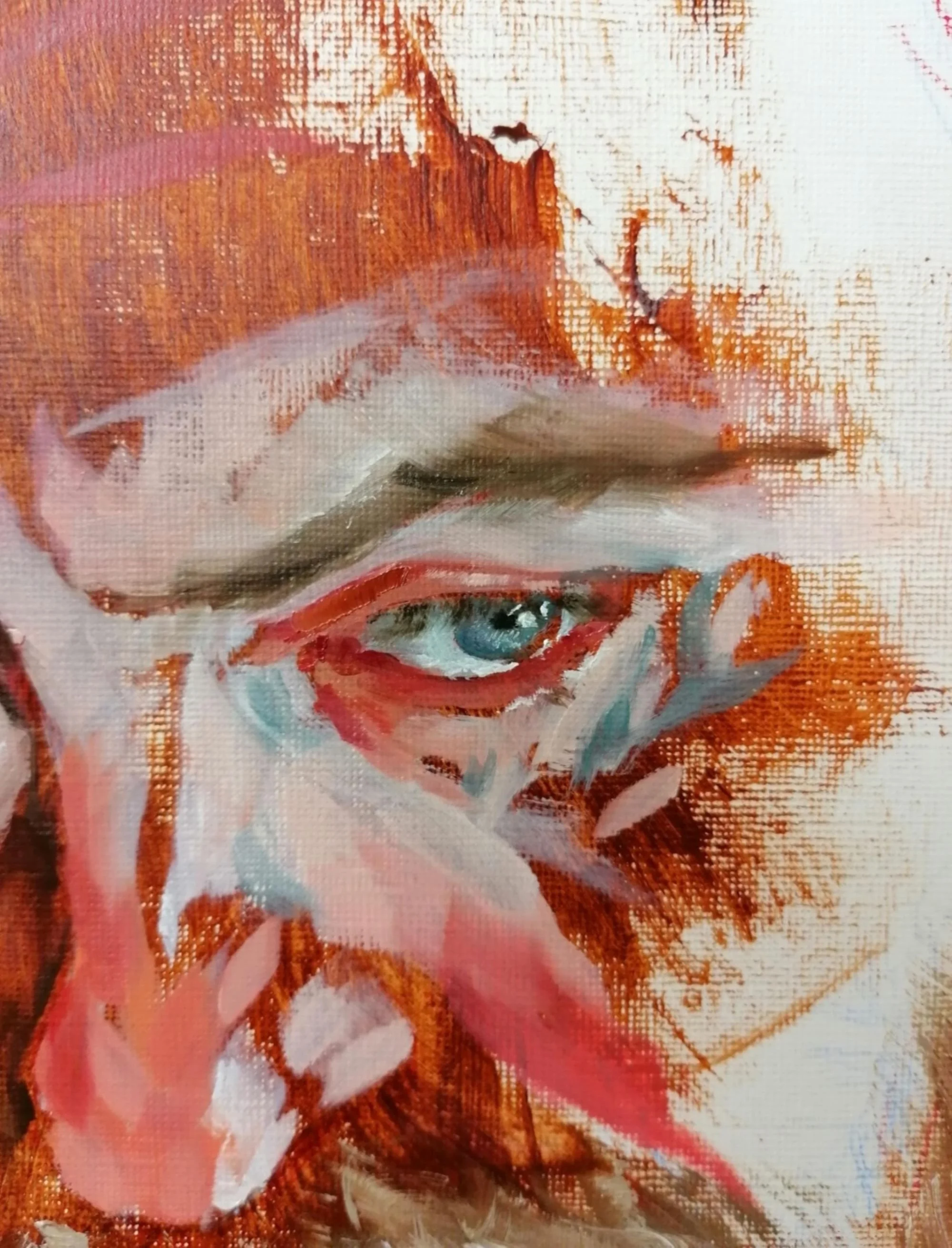 Inside the old I'm dying, oil and acrylic on paper, eye detail, 2024