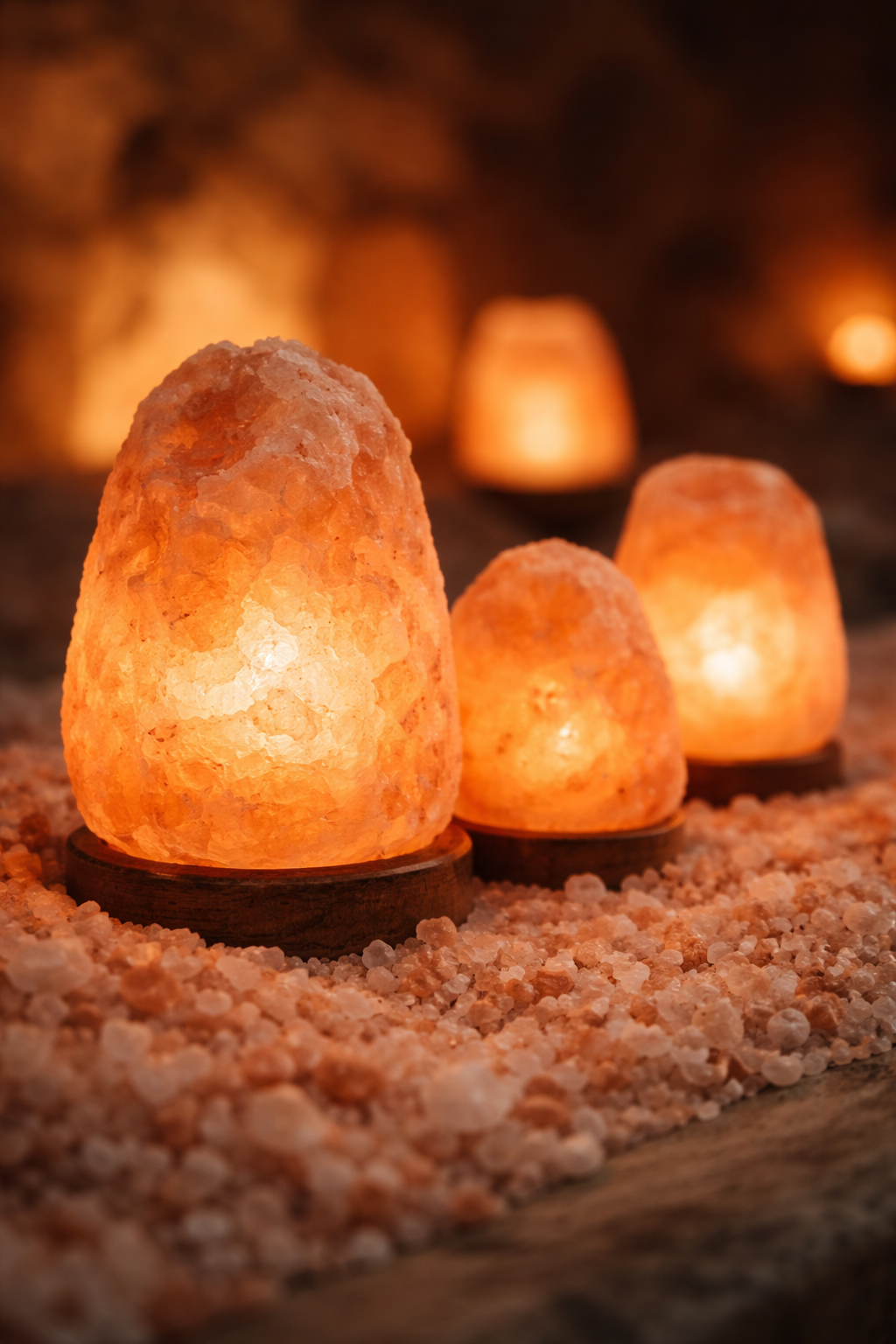 Himalayan salt lamps inside salt cave spa