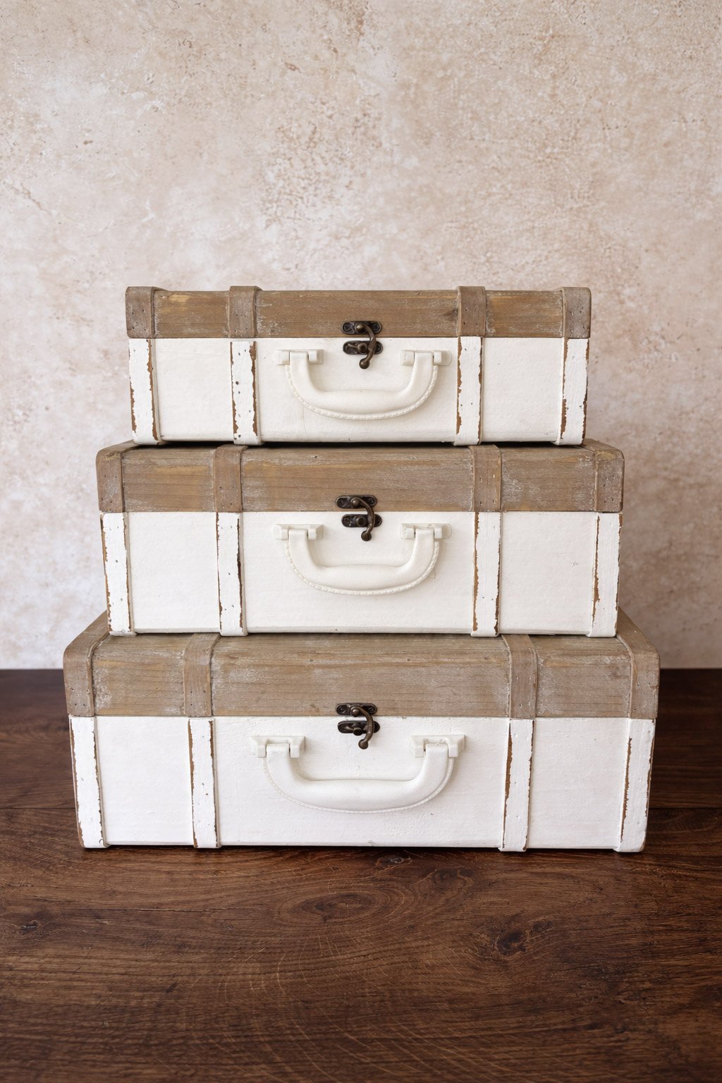 Set of Three Wooden Suitcases
