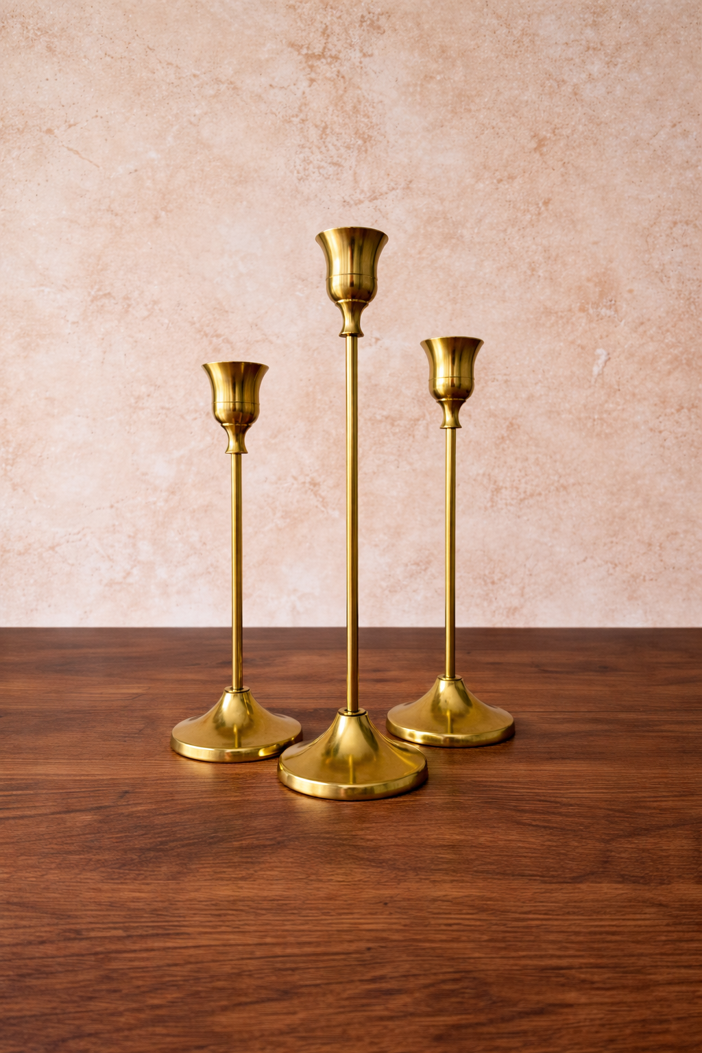 Set of Three Gold Candlestick Holders