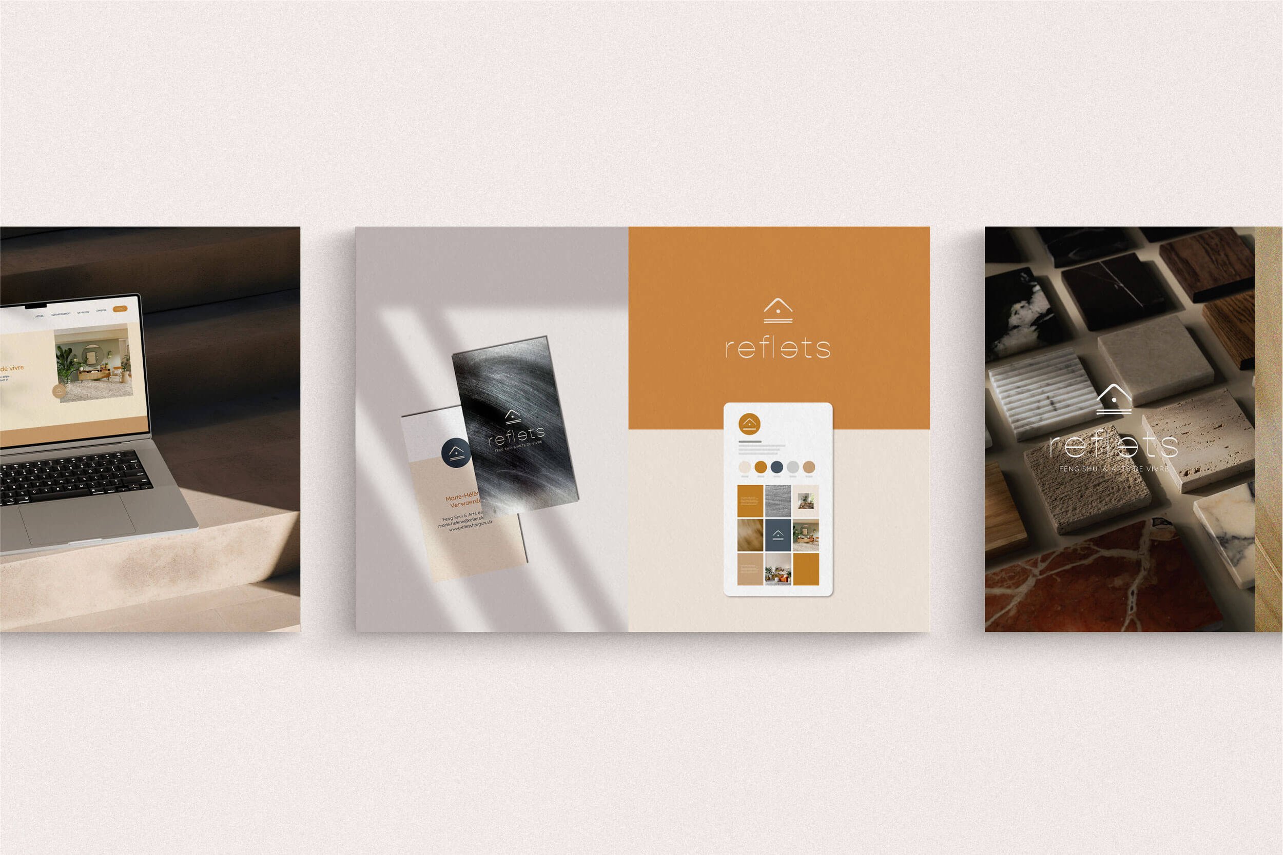 Visuels avec cartes de visite de Reflets et aperçu visuel du feed Instagram.