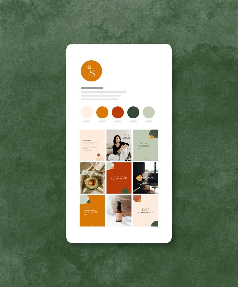 Aperçu visuel du feed Instagram pour la marque de cosmétiques Sizens.