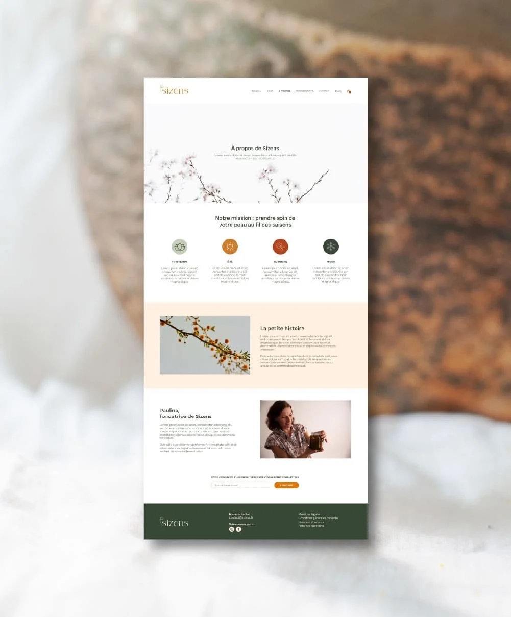 Visuel représentant une maquette du site e-commerce de cosmétiques naturels Sizens.