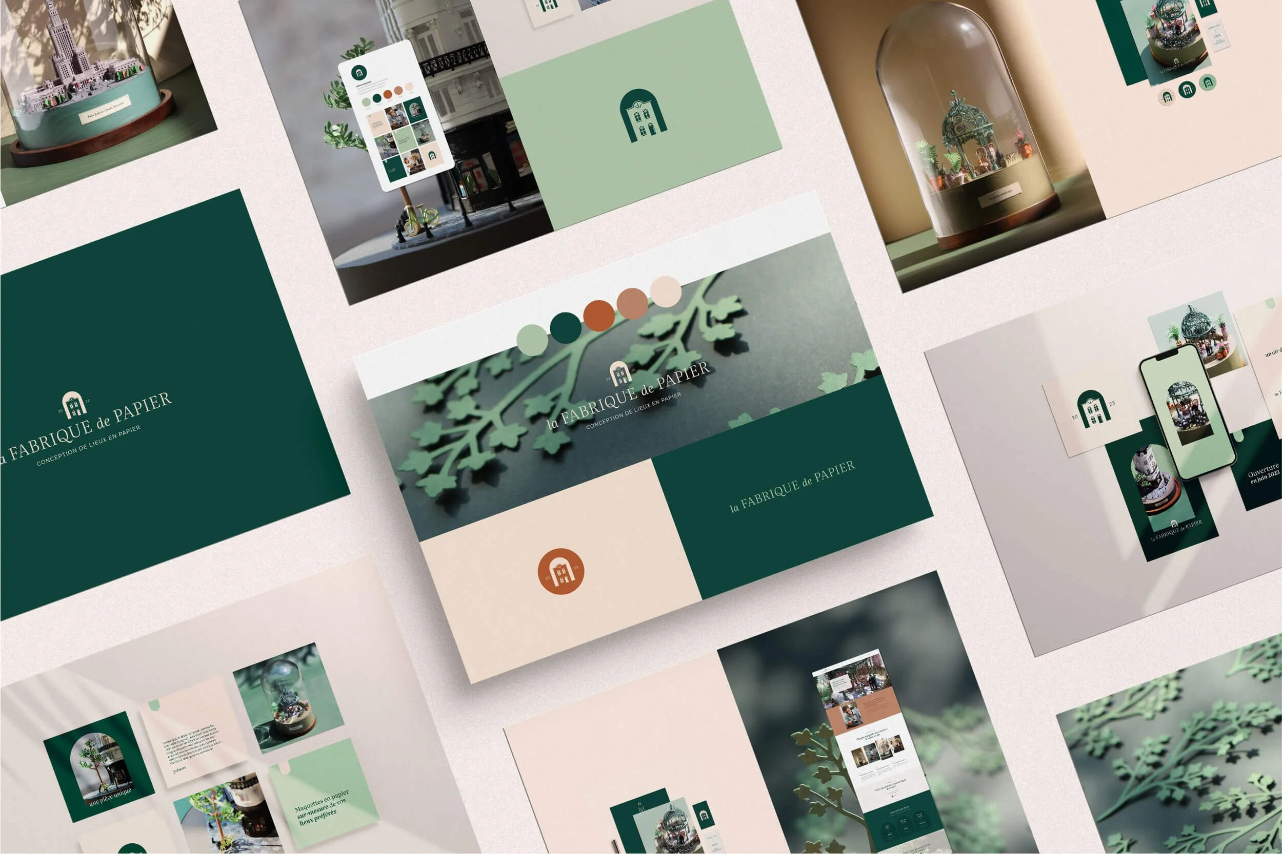 Aperçu global du branding de La Fabrique de Papier, art de vivre, présentation des logos. Design destiné à une audience premium.