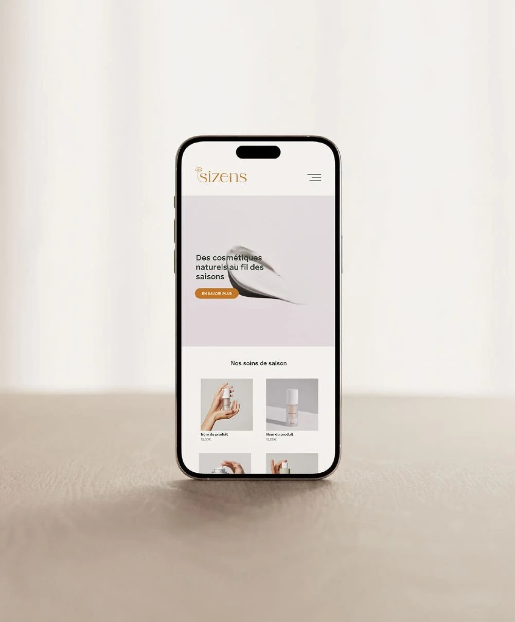 Visuel responsive d'une page du site e-commerce de cosmétiques naturels Sizens.