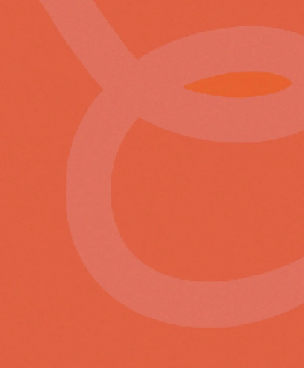 Fond coloré orange, avec élément graphique de l'univers visuel de Clic & Co.