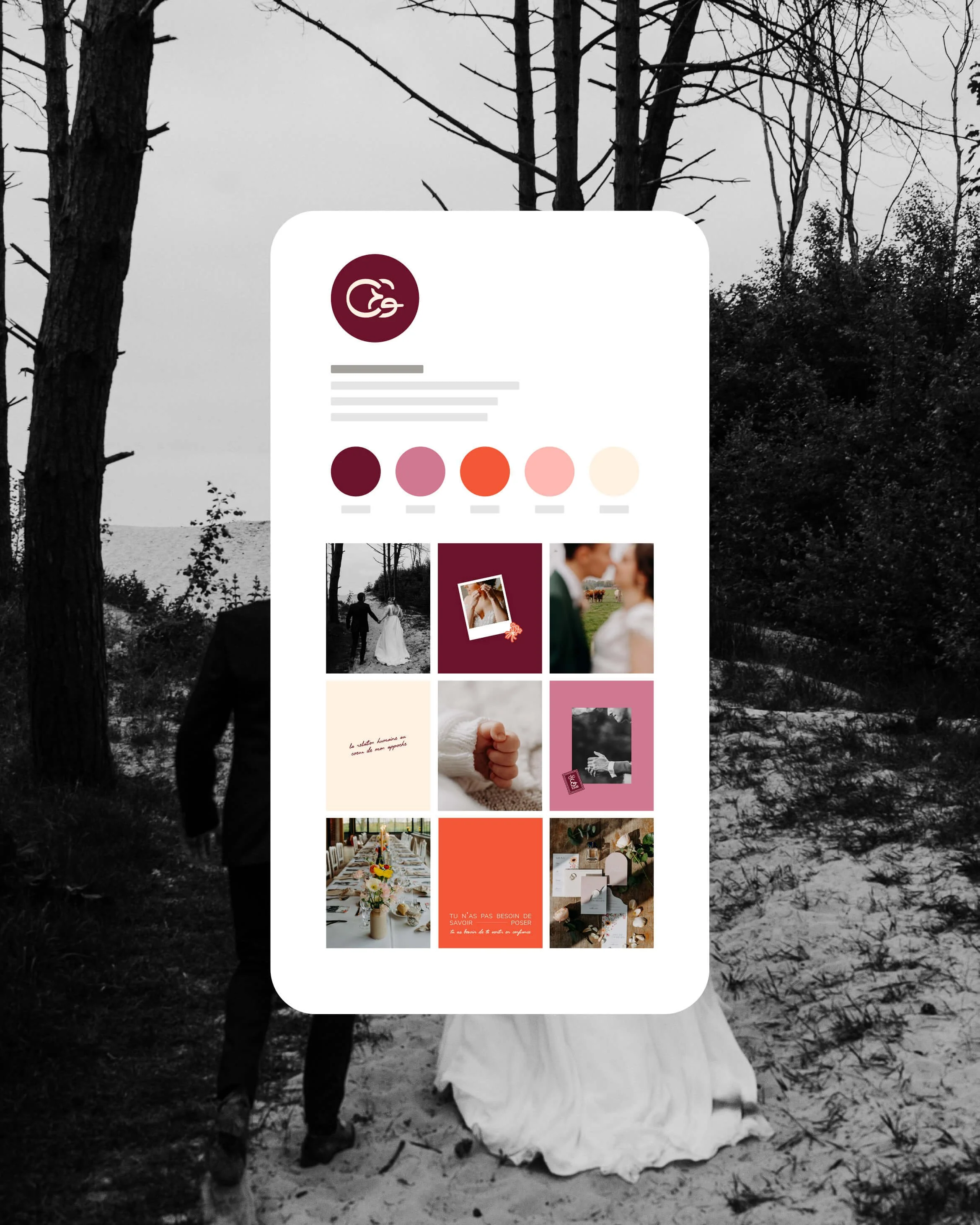 Visuel avec aperçu du feed Instagram de Clic & Co, templates colorés et élégant représentant l'univers du mariage.