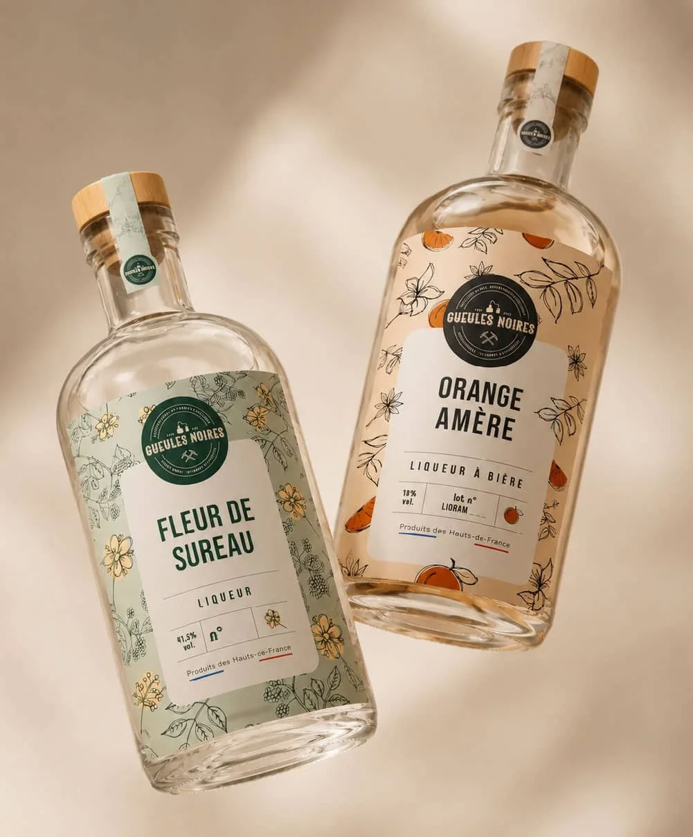Création de packaging de bouteilles de spiritueux, marque premium et art de vivre basée à Lille.