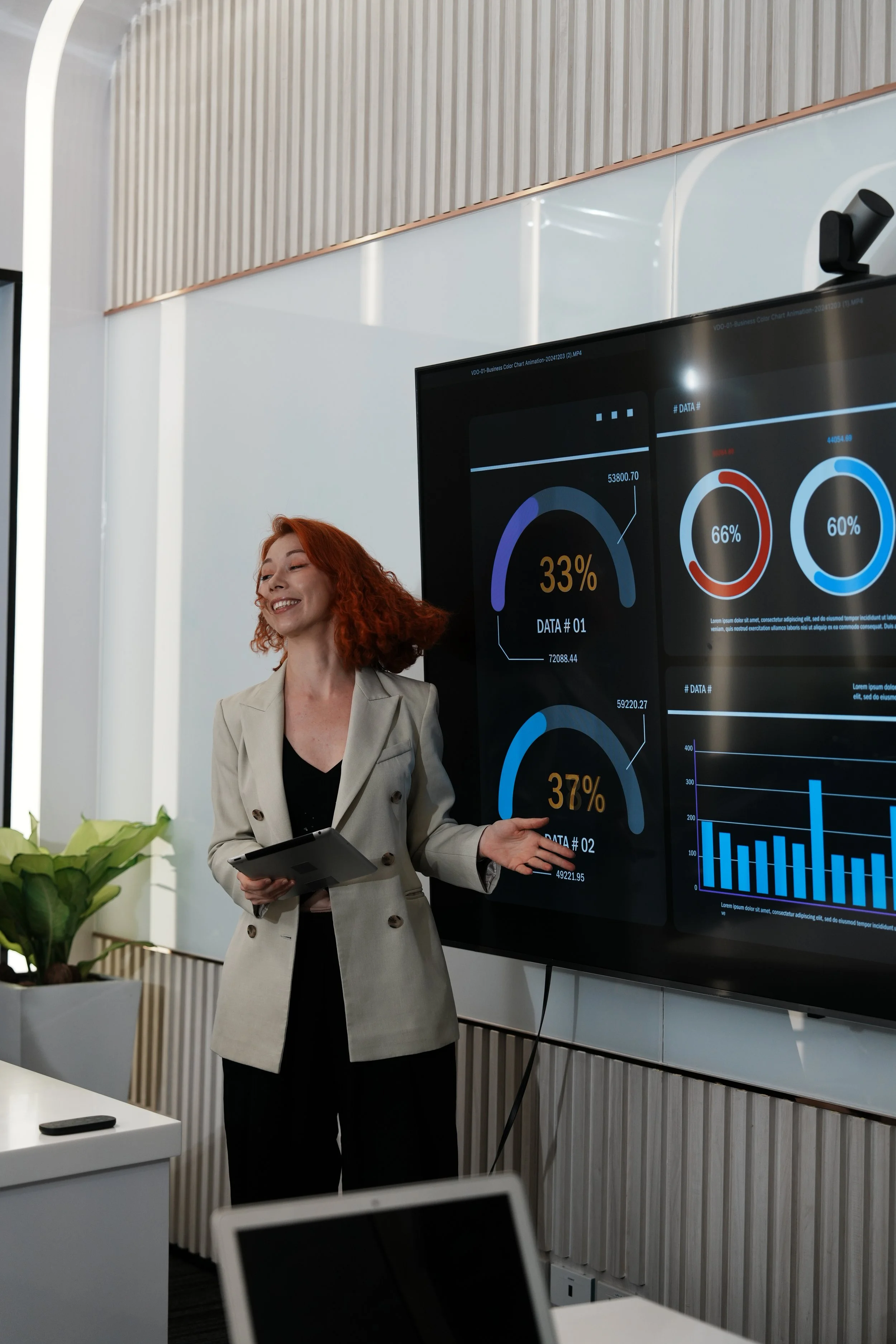 Solution architect business metrics on a digital screen.