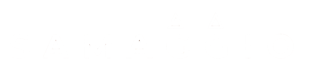 Logo with the word 'SAMAGGIO' in uppercase letters and a small triangle above the letter 'A' in the middle