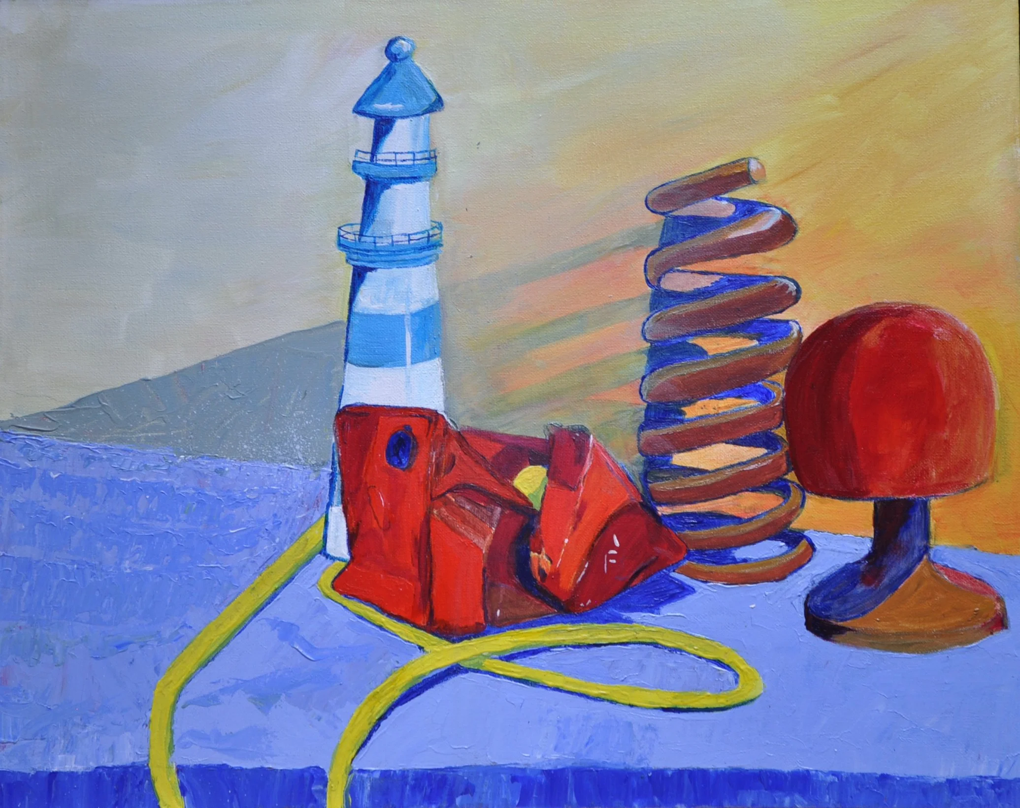 Bottles still life cliff face (50x40cm) - Acrylic on canvas $350
