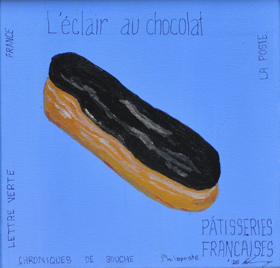Timbres-poste Le'clair au chocolat (20x20cm) - Acrylic on canvas $160