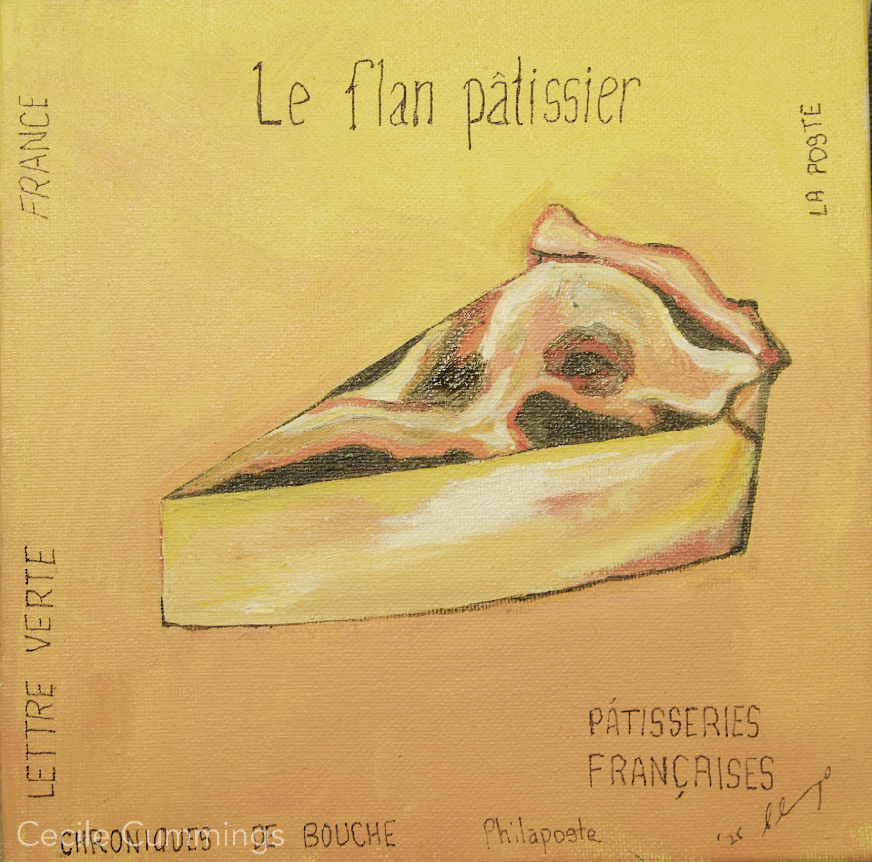 Timbres-poste Le flan pâtissier (20x20cm) - Acrylic on canvas $160