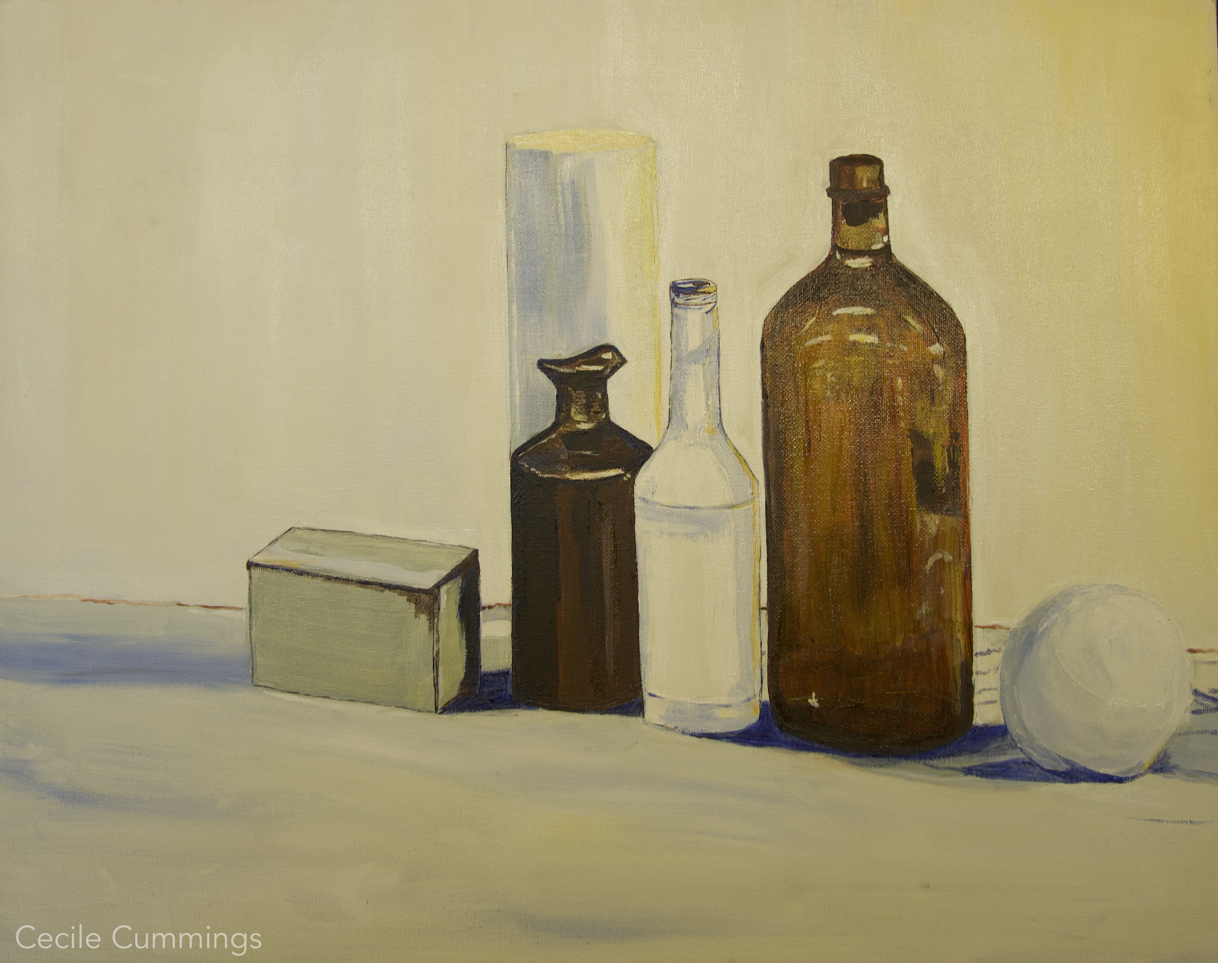 National Art School - Bottles still life No. 2 (50x40cm) - Acrylic on canvas $400
