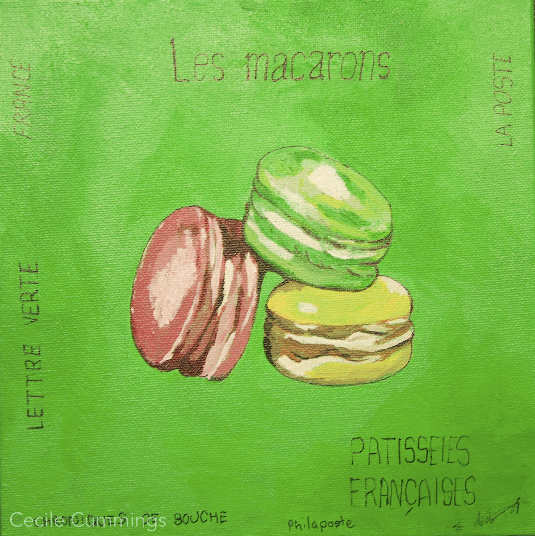 Timbres-poste Les macarons (20x20cm) - Acrylic on canvas $160