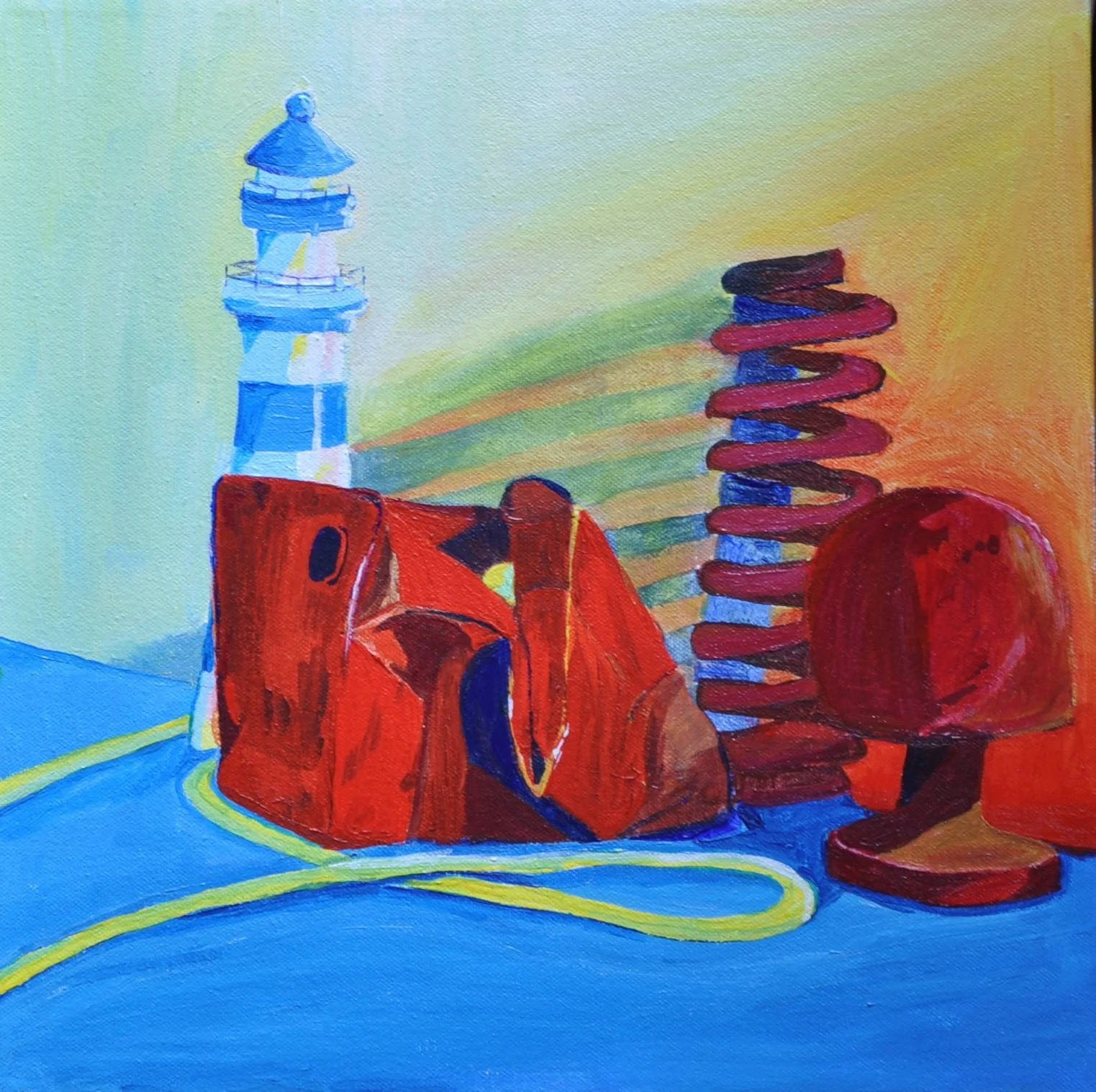 Bottles still life cliff face No.1 (30x30cm) - Acrylic on canvas $250