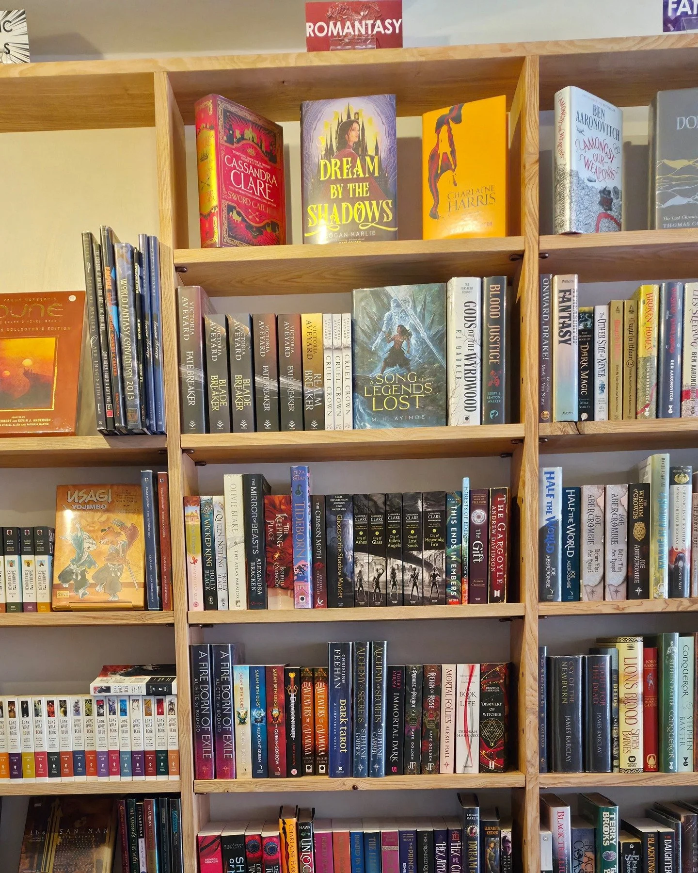 The Romantasy Section is looking a lot healthier after a good restocking 😍 A few weeks of opening it's clear this is once of our most popular sections!