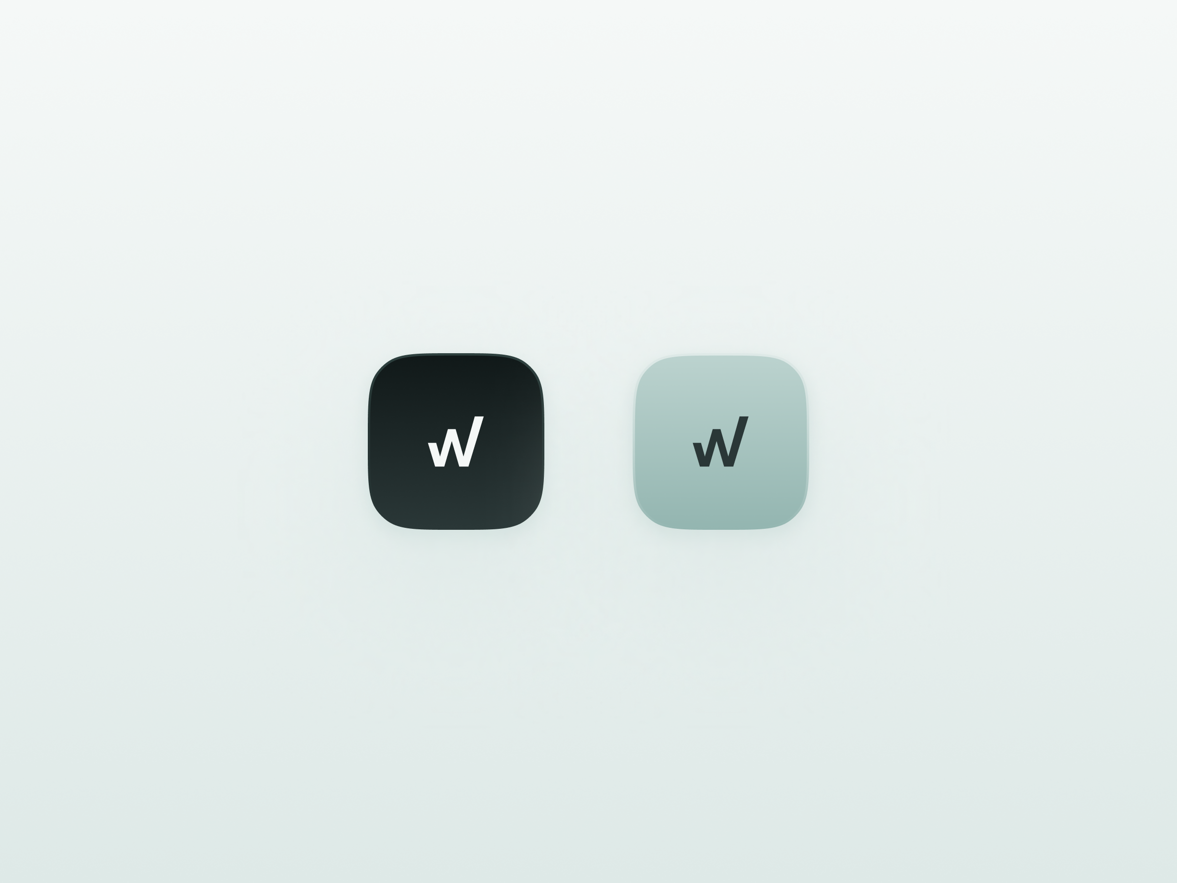 Investing in the Web app icon in two versions, a dark one with a white custom w mark and a light sage one with a dark w mark