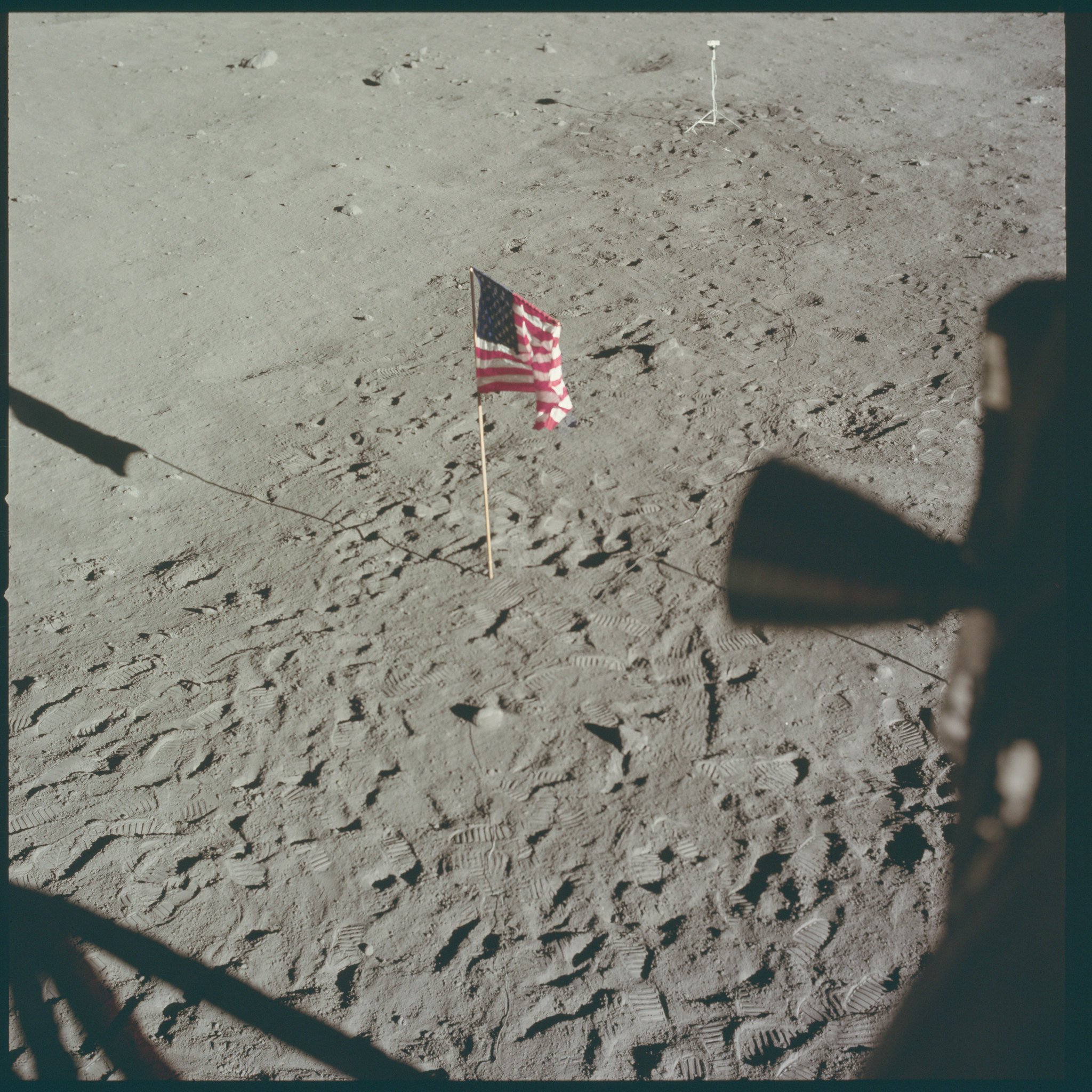 usa flag on the moon
