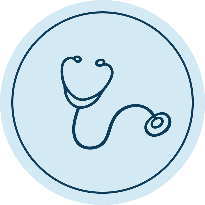 Line drawing of a stethoscope with a circular background.