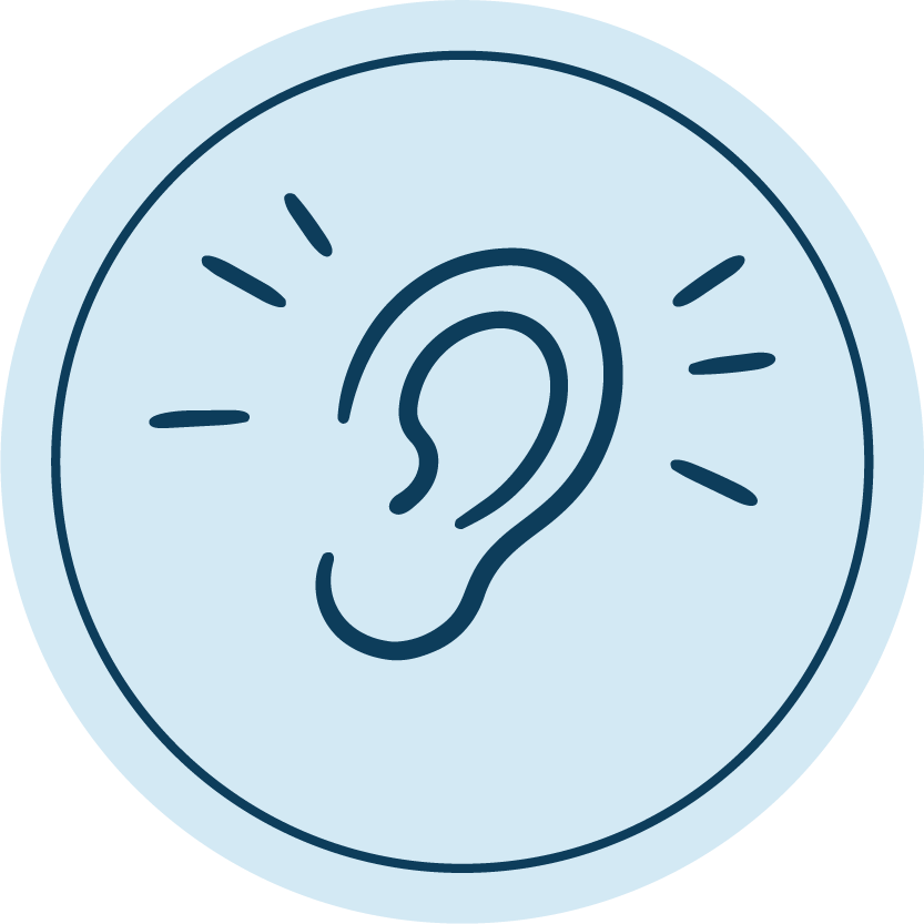 Illustration of an ear with sound waves, symbolizing hearing or listening.