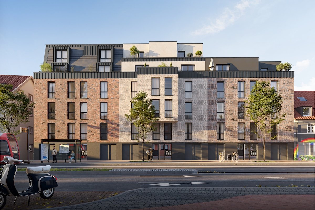 Modernes, mehrstöckiges Wohngebäude in der Hastedter Heerstraße in Bremen.