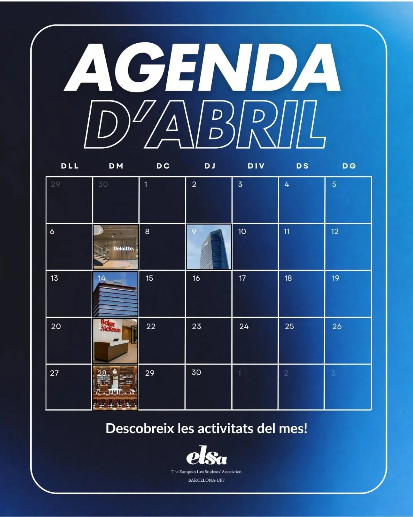 📅 Us presentem el calendari d&rsquo;aquest mes d&rsquo;abril, una planificaci&oacute; plena de reptes i aprenentatges per a tots vosaltres. Estigueu molt atents a les xarxes, ja que podrien apar&egrave;ixer noves activitats i sorpreses d'&uacute;lti
