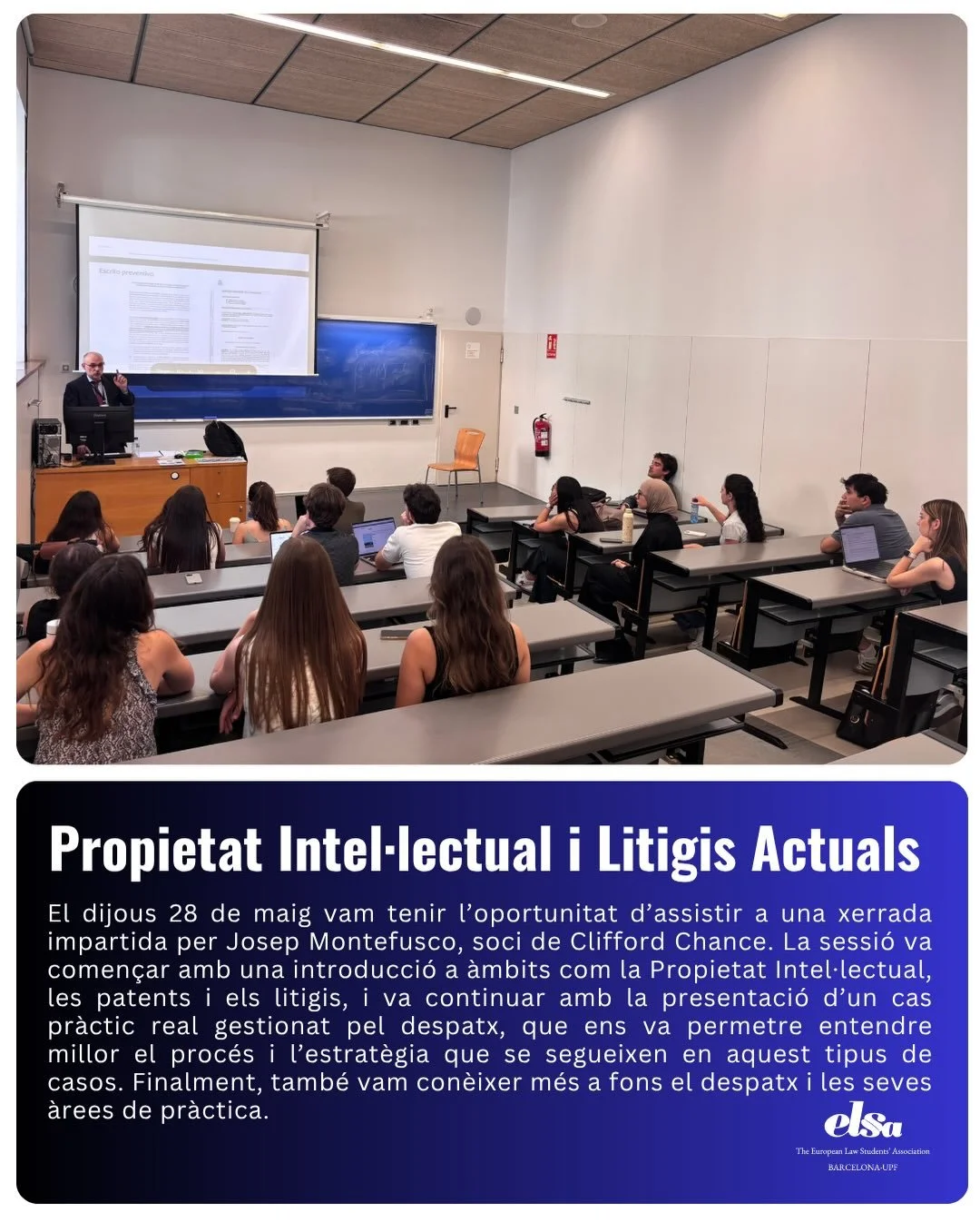 ⚖️ El passat dijous 28 de maig vam tenir l&rsquo;oportunitat d&rsquo;assistir a una xerrada impartida per Josep Montefusco, soci del prestigi&oacute;s despatx internacional Clifford Chance. Va ser una experi&egrave;ncia molt enriquidora que ens va pe