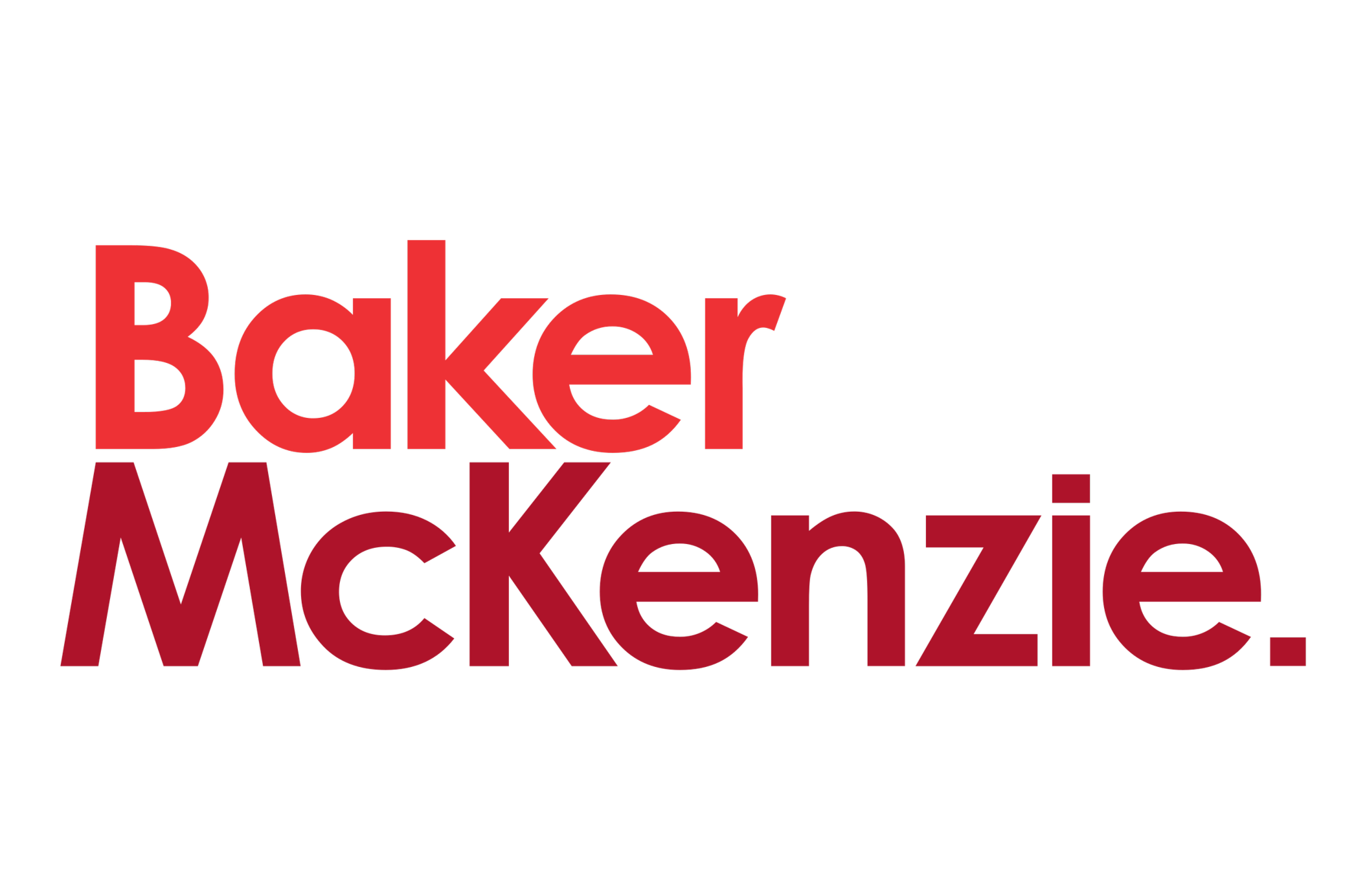 Texto en diferentes tamaños y colores que dice 'Baker McKenzie'.