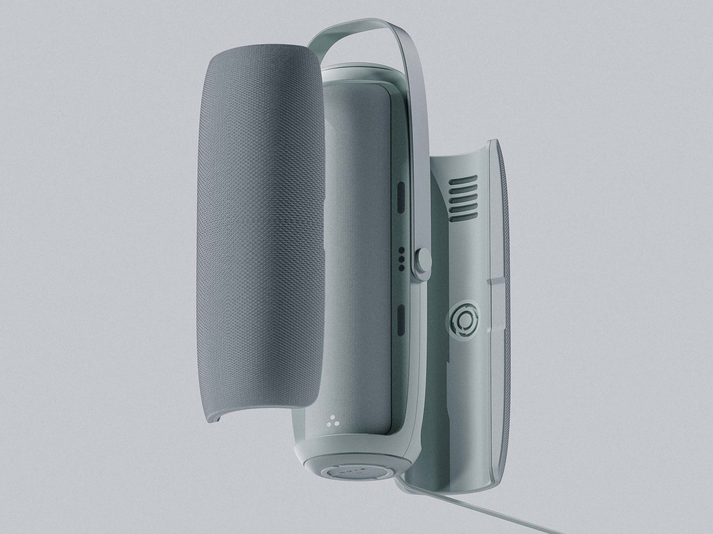 Modern smart home device with a speaker, microphone, and control buttons.