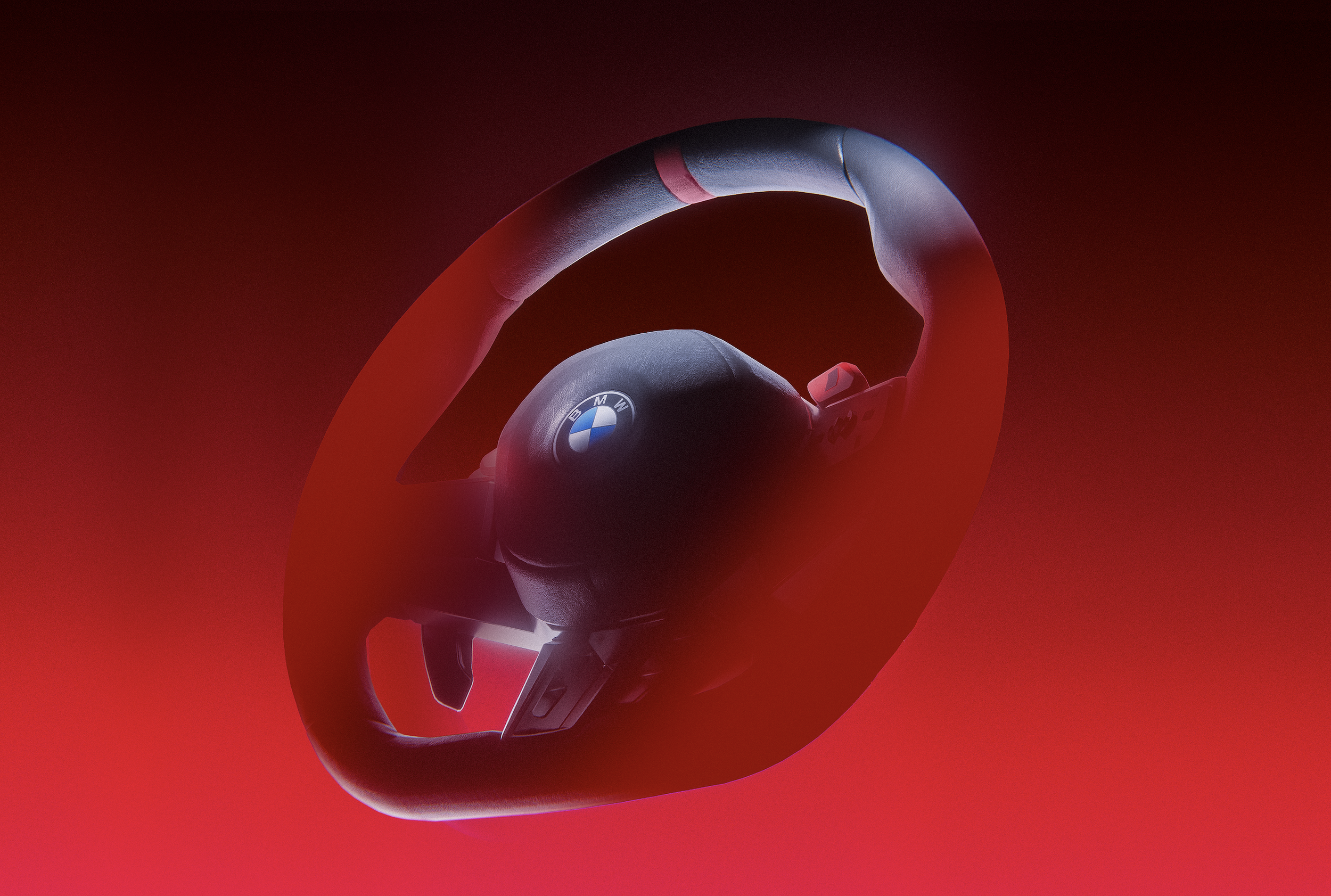 BMW racing steering wheel with red background