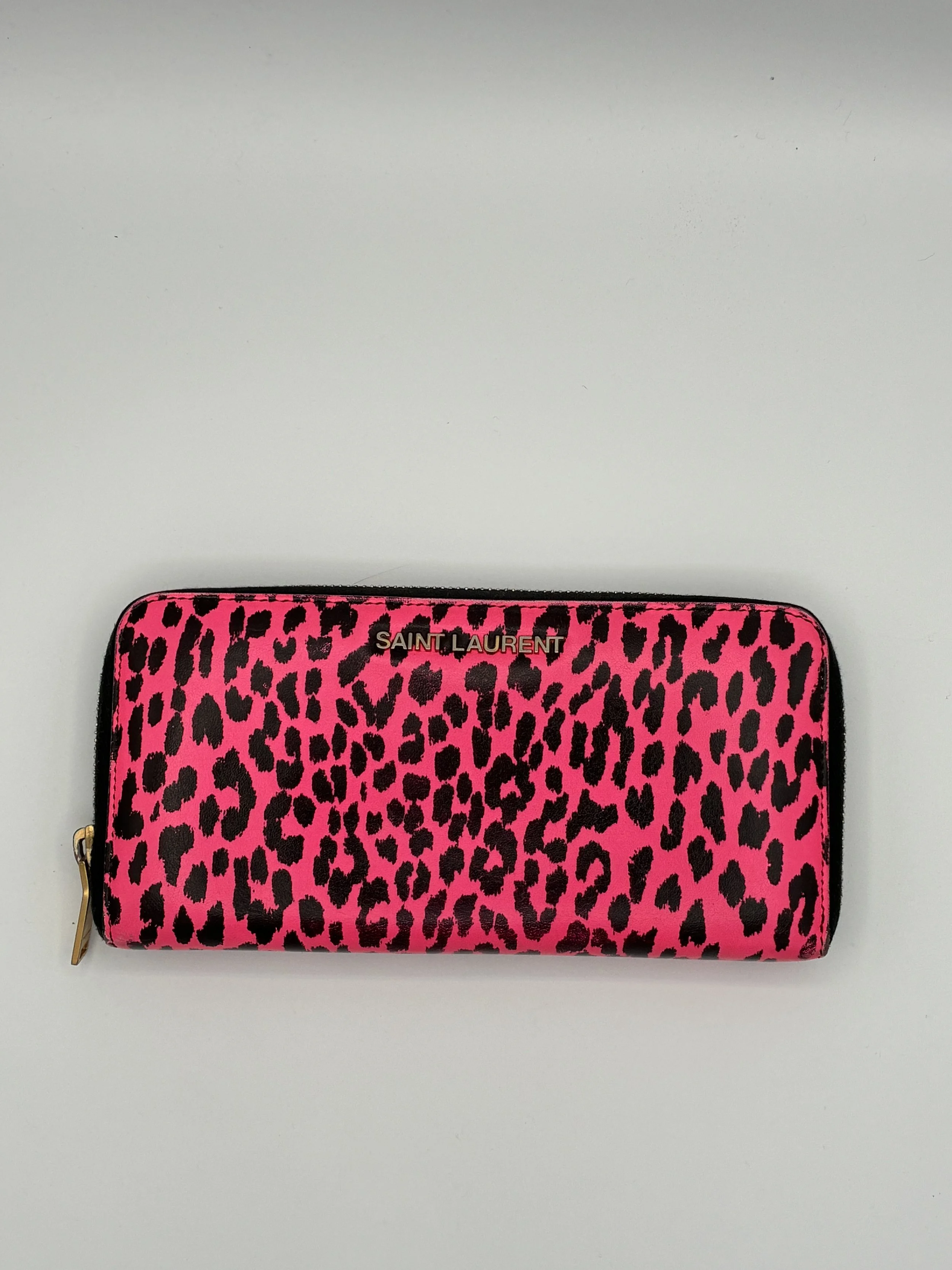 Yves Saint Laurent Leather long wallet - Pink Leopard Print (zip around)