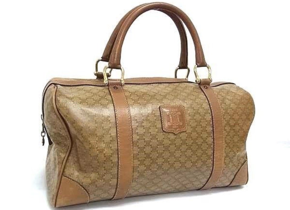 Celine Vintage Macadam PVC & Leather Boston Bag w/COA
