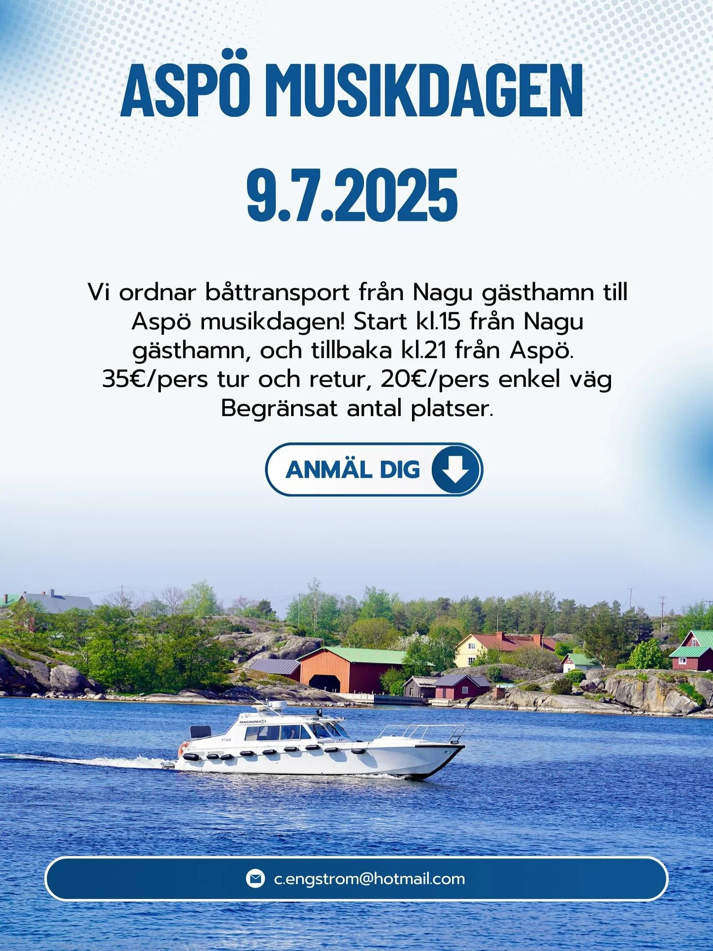 ‼️ SLUTS&Aring;LT ‼️ LOPPUUNMYYTY ‼️ OBS! Tackvare stort intresse, k&ouml;r vi resan med st&ouml;rre b&aring;t och beh&ouml;ver d&auml;rf&ouml;r tidigarel&auml;gga avg&aring;ngen fr&aring;n Nagu. Start 14:00 fr&aring;n Nagu g&auml;sthamn. Hoppas det 