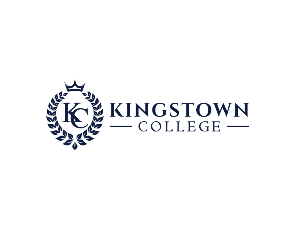 Kingstown College logo with crest and laurel wreath.