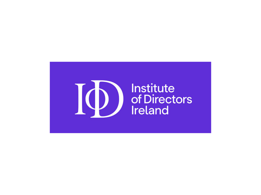 Logo of the Institute of Directors Ireland with purple background and white text.