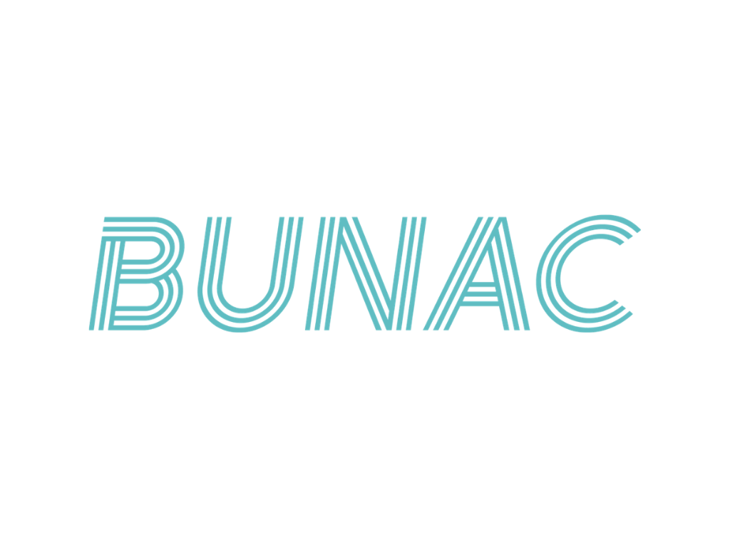 The word BUNAC written in teal, overlapping lines on a white background.