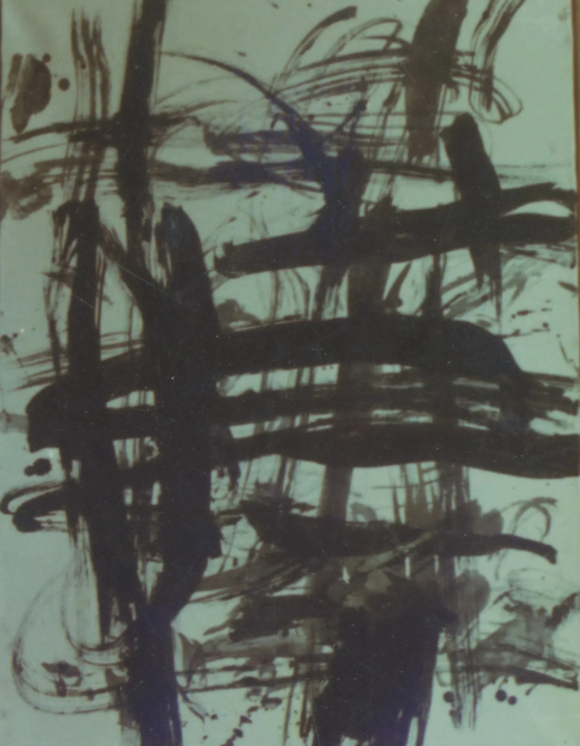 俞晓刚 Yu Xiaogang 
油画 水墨 Ink and oil on Canvas  (己焚烧 It was burned) 
800 x 1000 mm 
1986 Xiamen