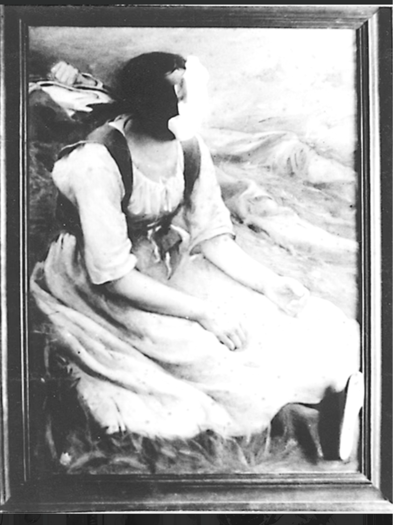 黃永砯 Huang Yong ping  
临幕的法國画家
Jules Bastien-Lepage作品(局部)
重新粘贴上半个立体面俱 
French painter Jules Bastien-Lepage's work (detail) 
Re-pasting the upper half of the
three-dimensional surface 
厦门 Xiamen ( 色彩 was colour) 1983 