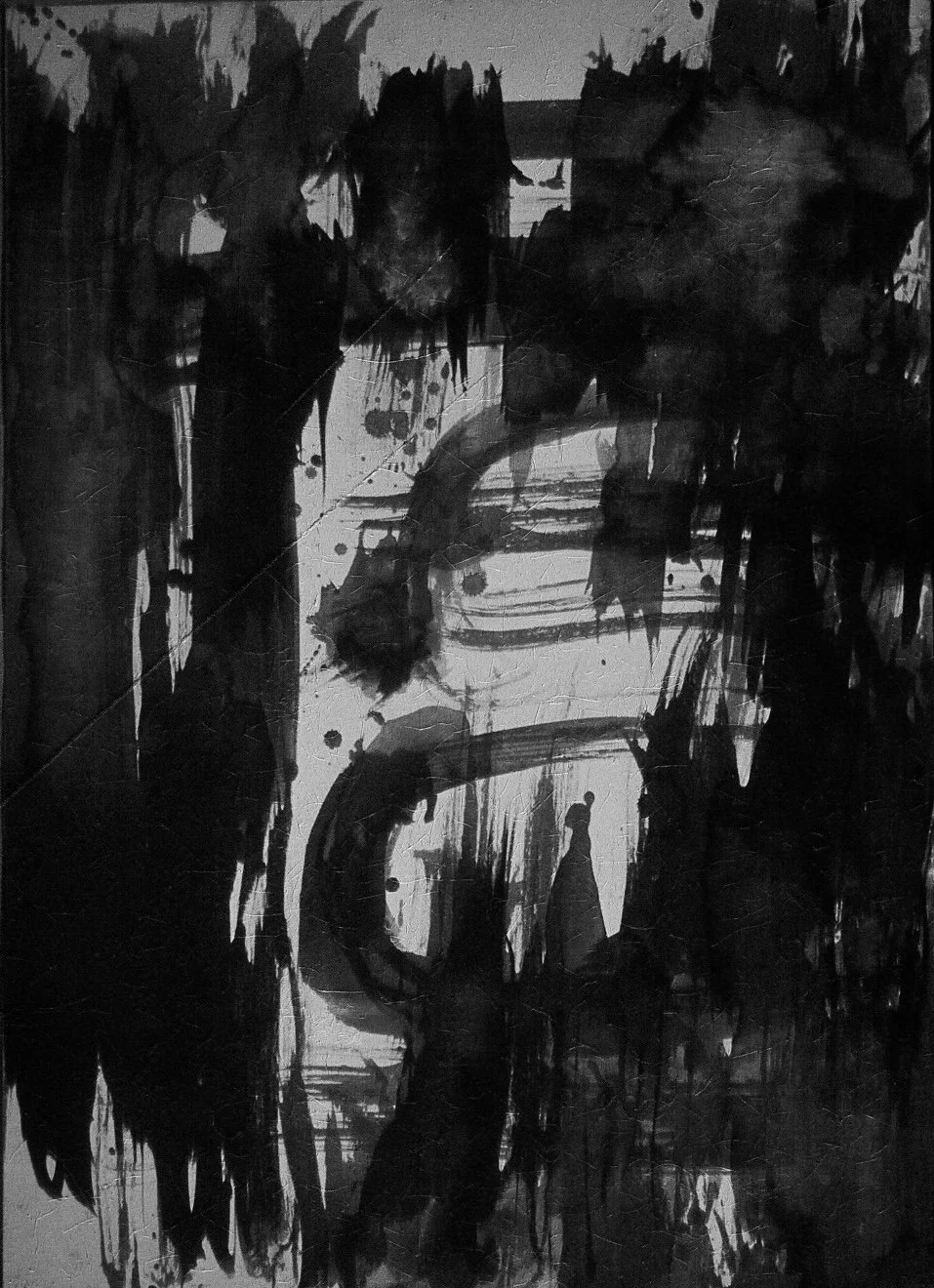 俞晓刚 Yu Xiaogang 
油画 水墨 Ink and oil on Canvas (己焚烧 It was burned) 1986
1000 x 760mm 